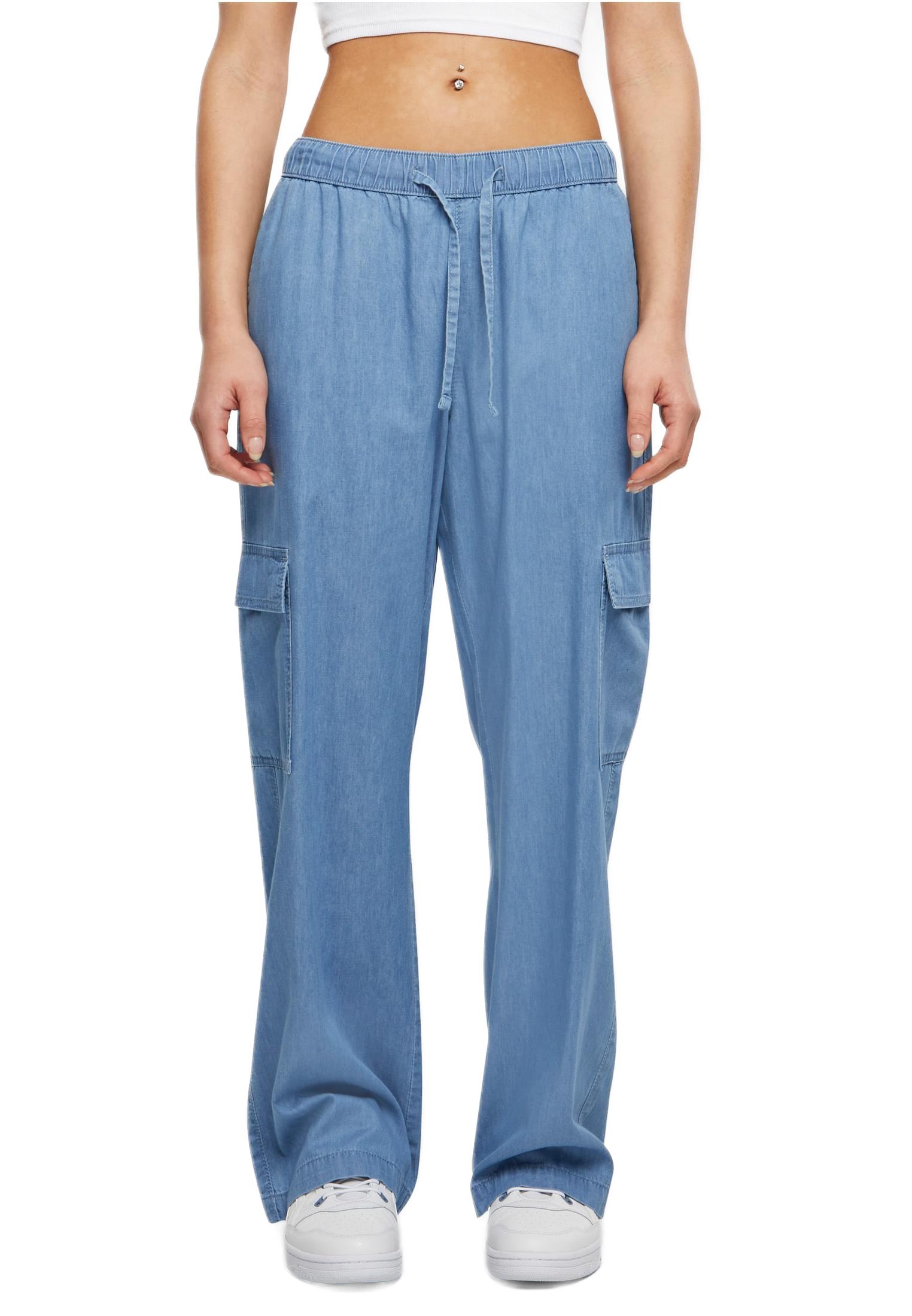Ladies Light Denim Cargo Pants Urban Classics TB6836-04459 Skyblue Washed