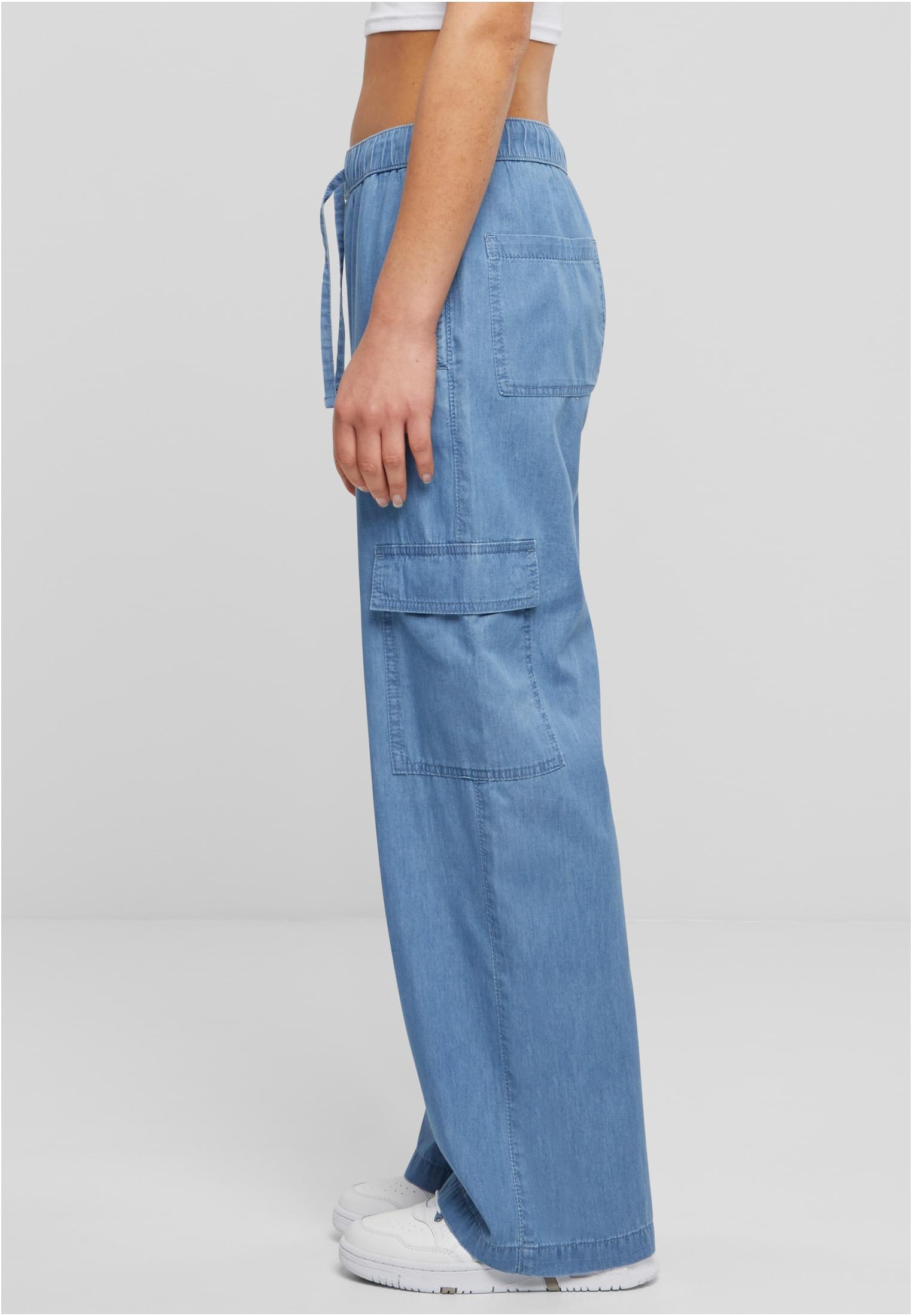 Ladies Light Denim Cargo Pants Urban Classics TB6836-04459 Skyblue Washed