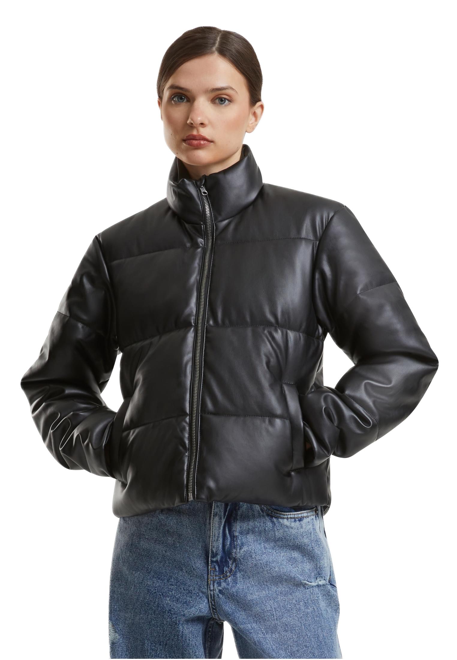 Ladies Synthetic Leather Puffer Jacket Urban Classics TB7073-00007 Black