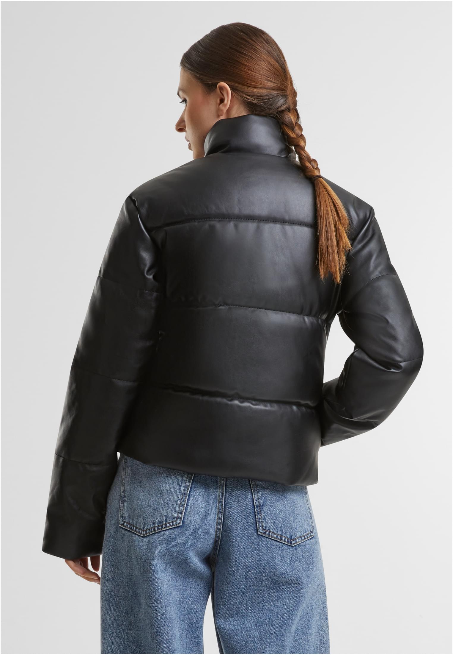 Ladies Synthetic Leather Puffer Jacket Urban Classics TB7073-00007 Black