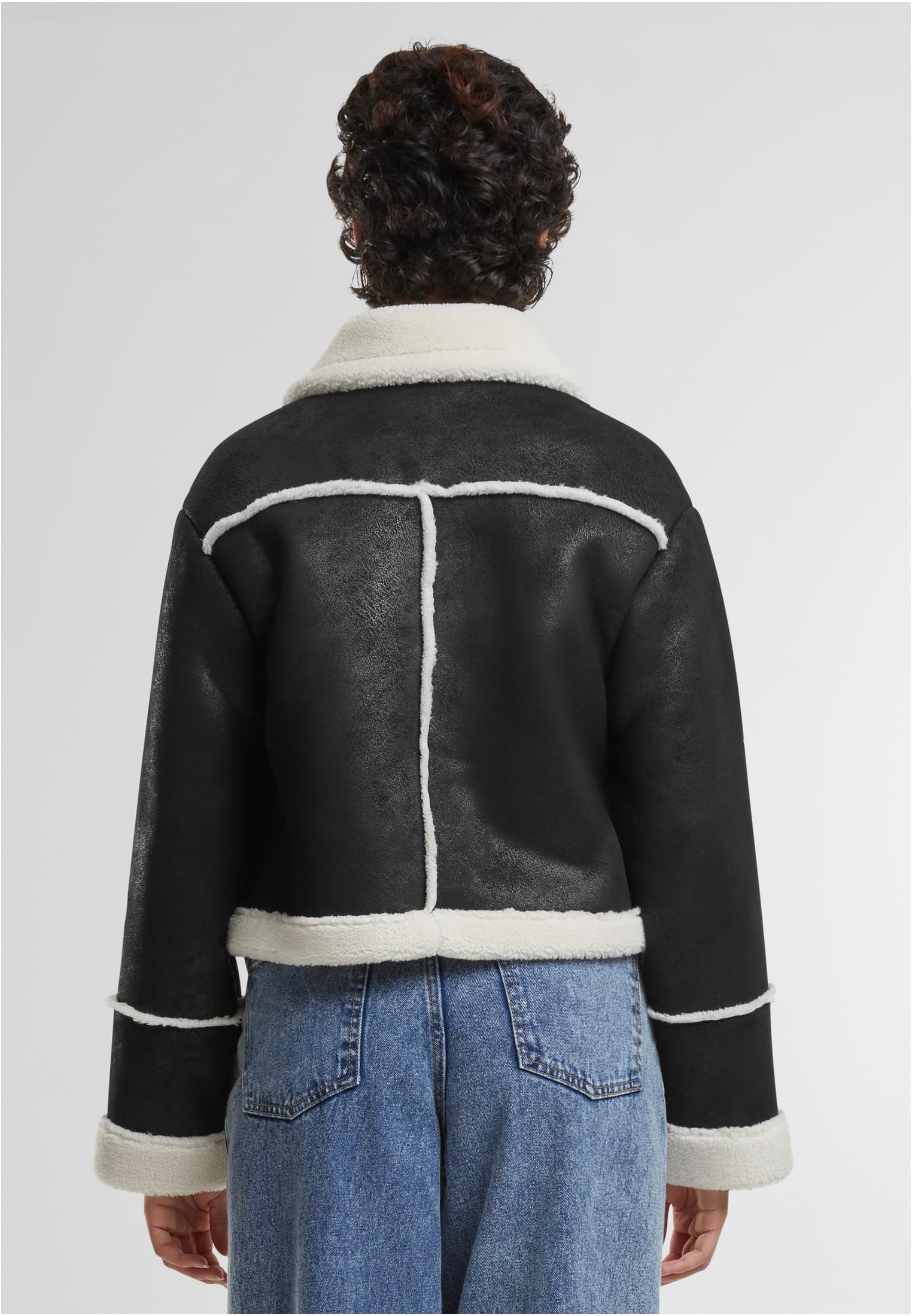 Ladies Shearling Jacket Urban Classics TB7076-03275 Black/Whitesand