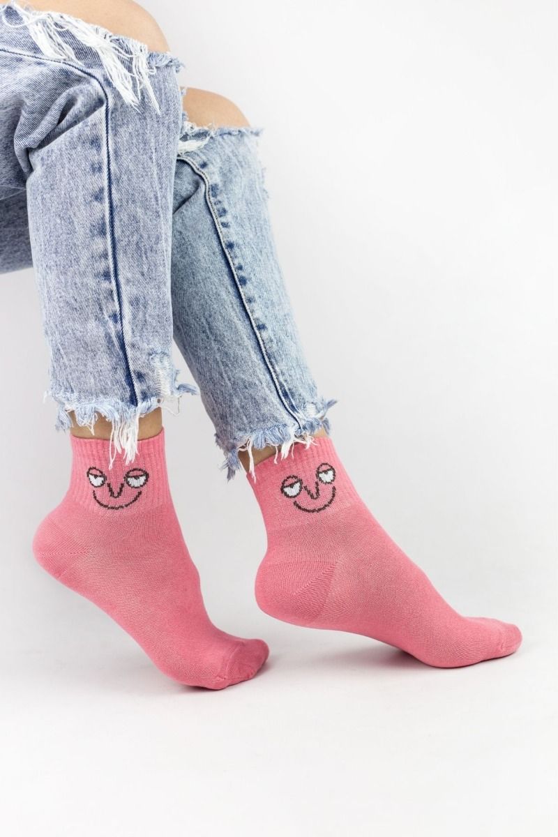 Γυναικείες ημίκοντες κάλτσες EMOJIS Βαμβακερές Design 23790 Ρόζ
