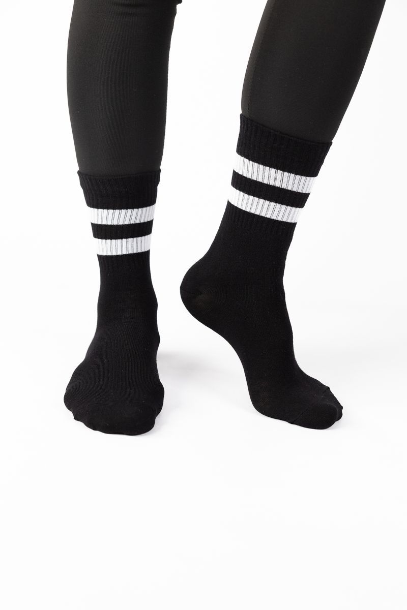 Γυναικείες casual κάλτσες White Stripes Βαμβακερές Design 50128 Μαύρο