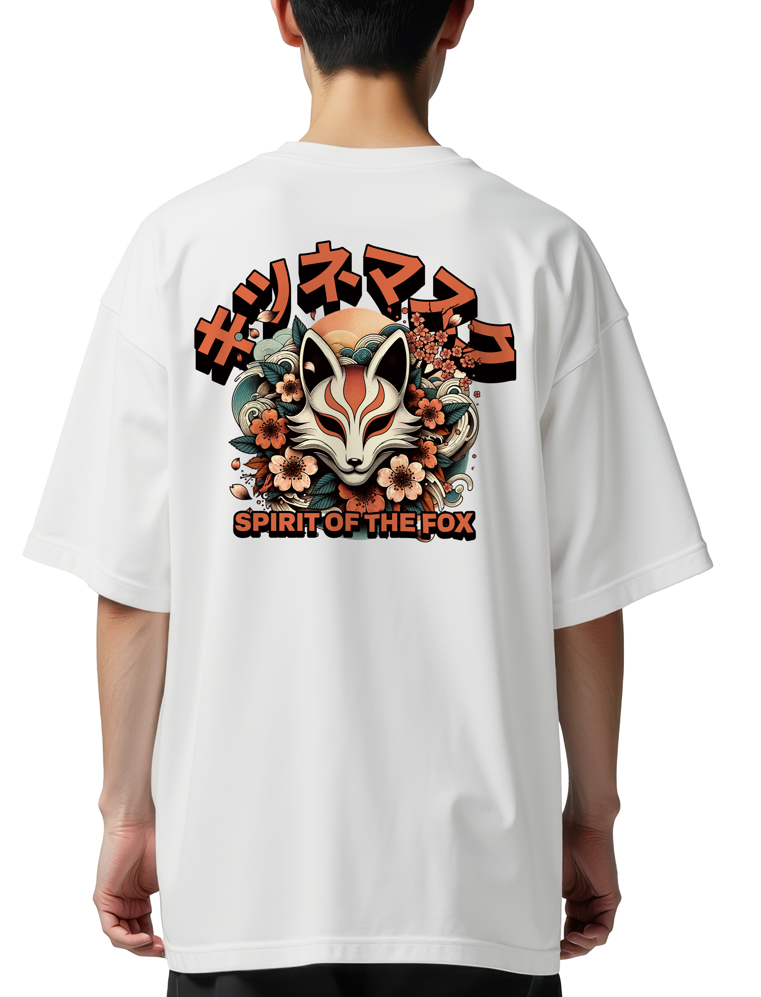 Oversized T-Shirt Kitsume Japan Mask Pop Culture White