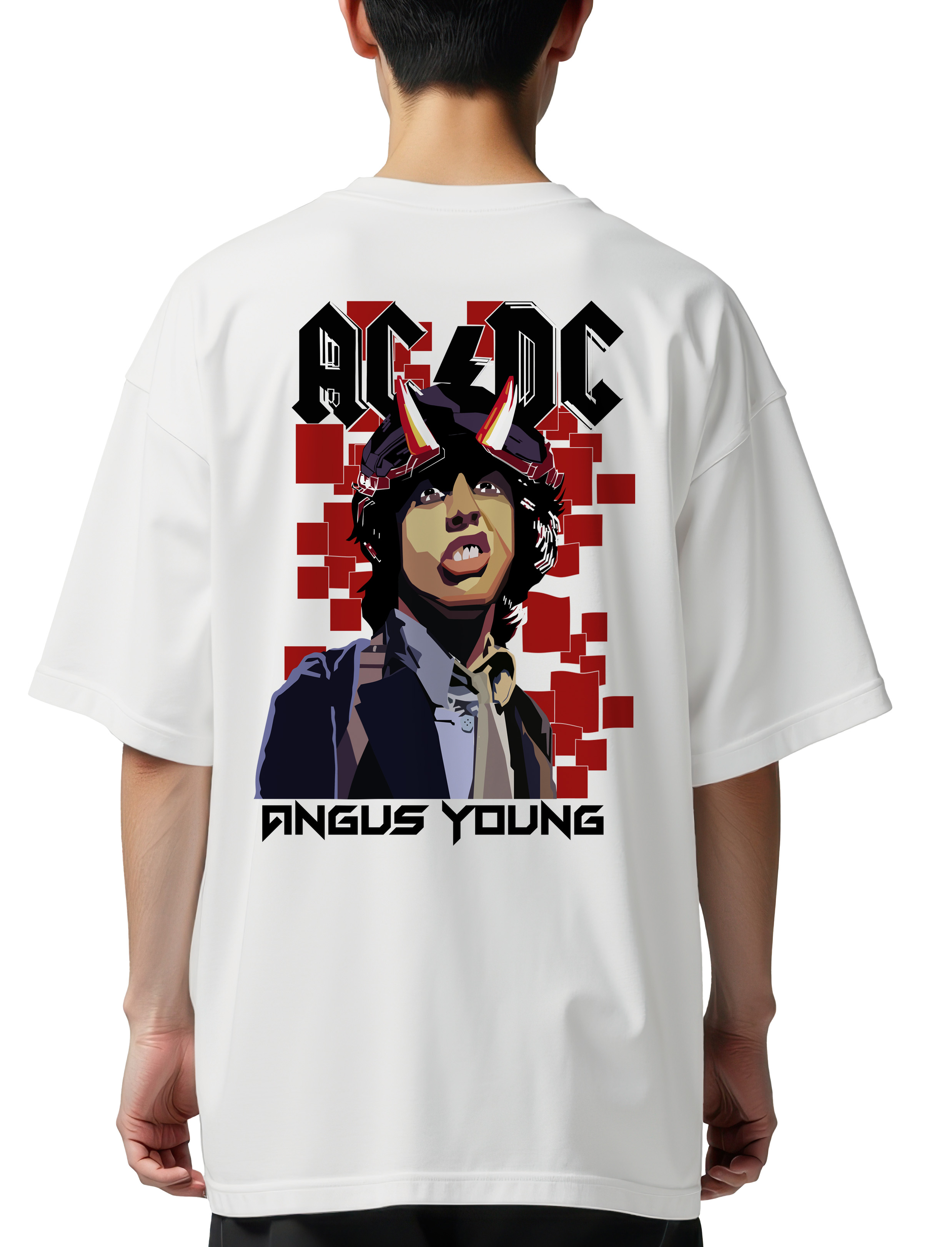 Oversized T-Shirt Angus Young ACDC Rock Avenue White