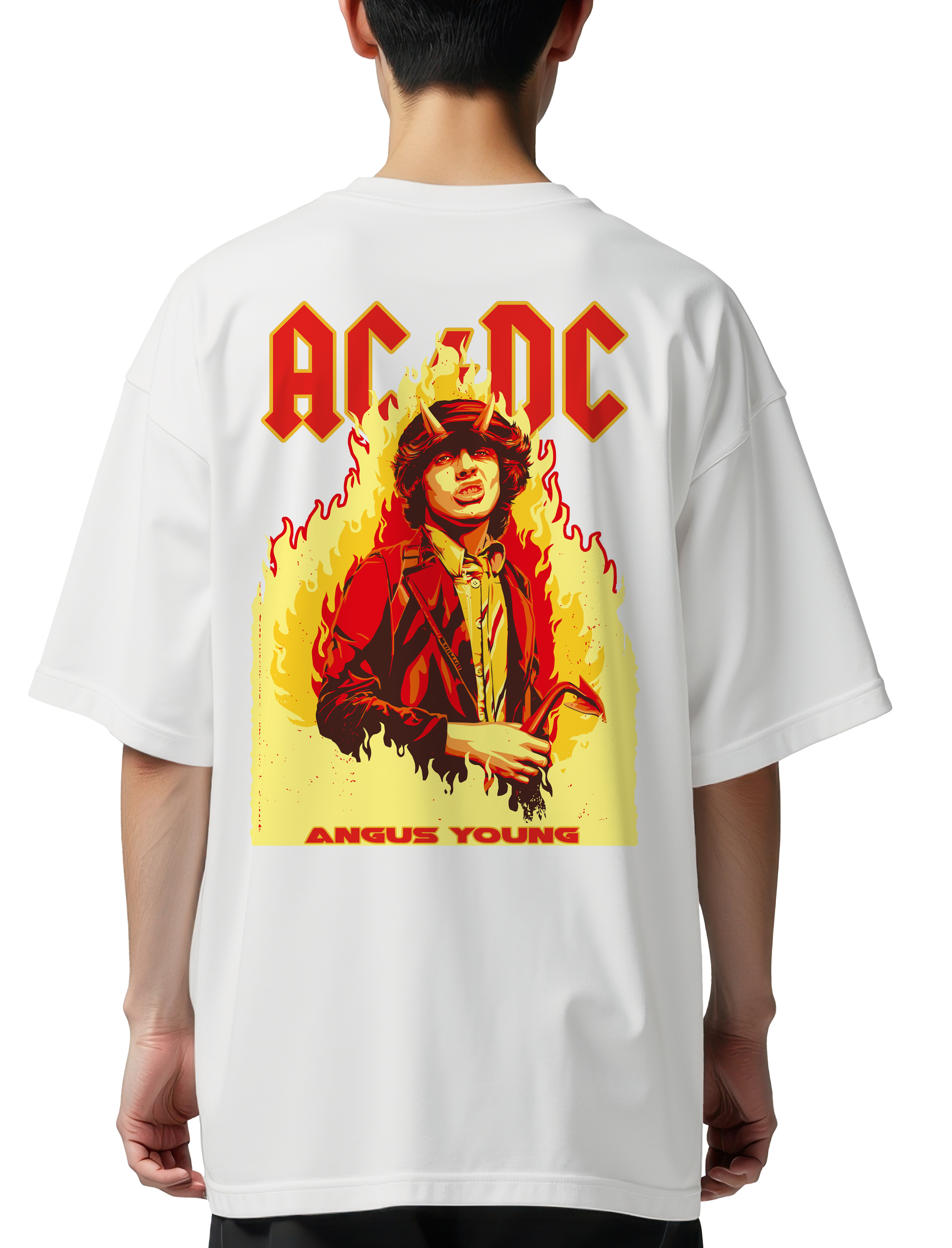 Oversized T-Shirt Angus Young Art1 Rock Avenue White