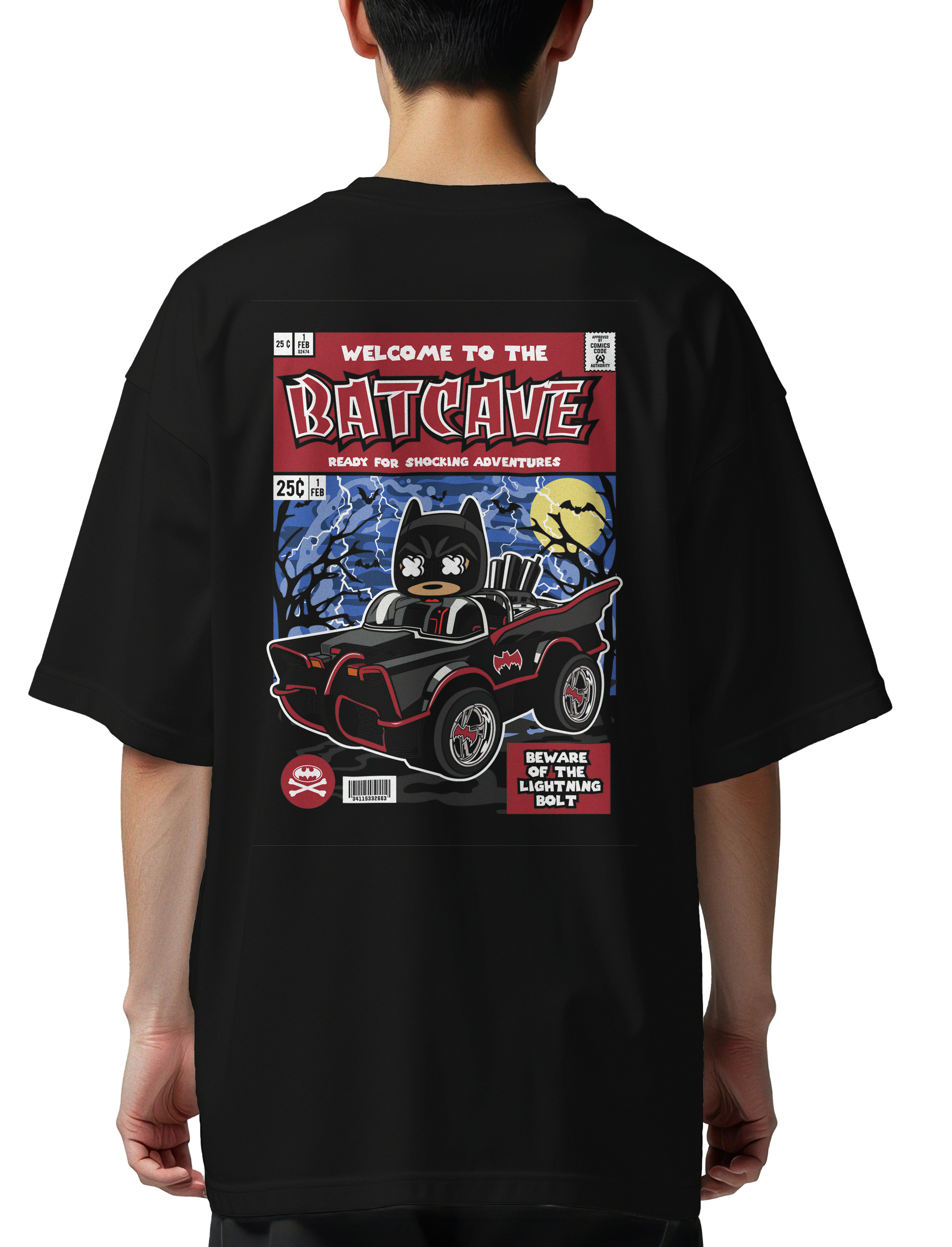 Oversized T-Shirt Bat Mobile Pop Culture Black