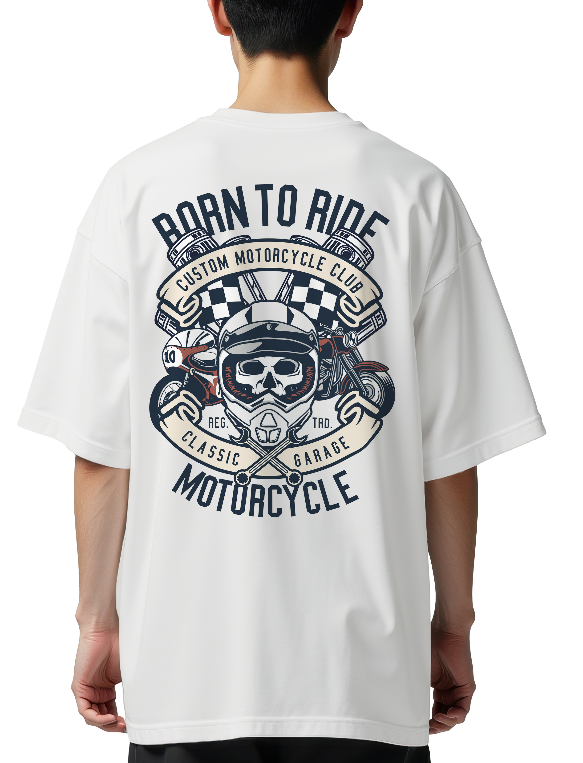 Oversized T-Shirt Born To Ride Motorcycle Pop Culture White
