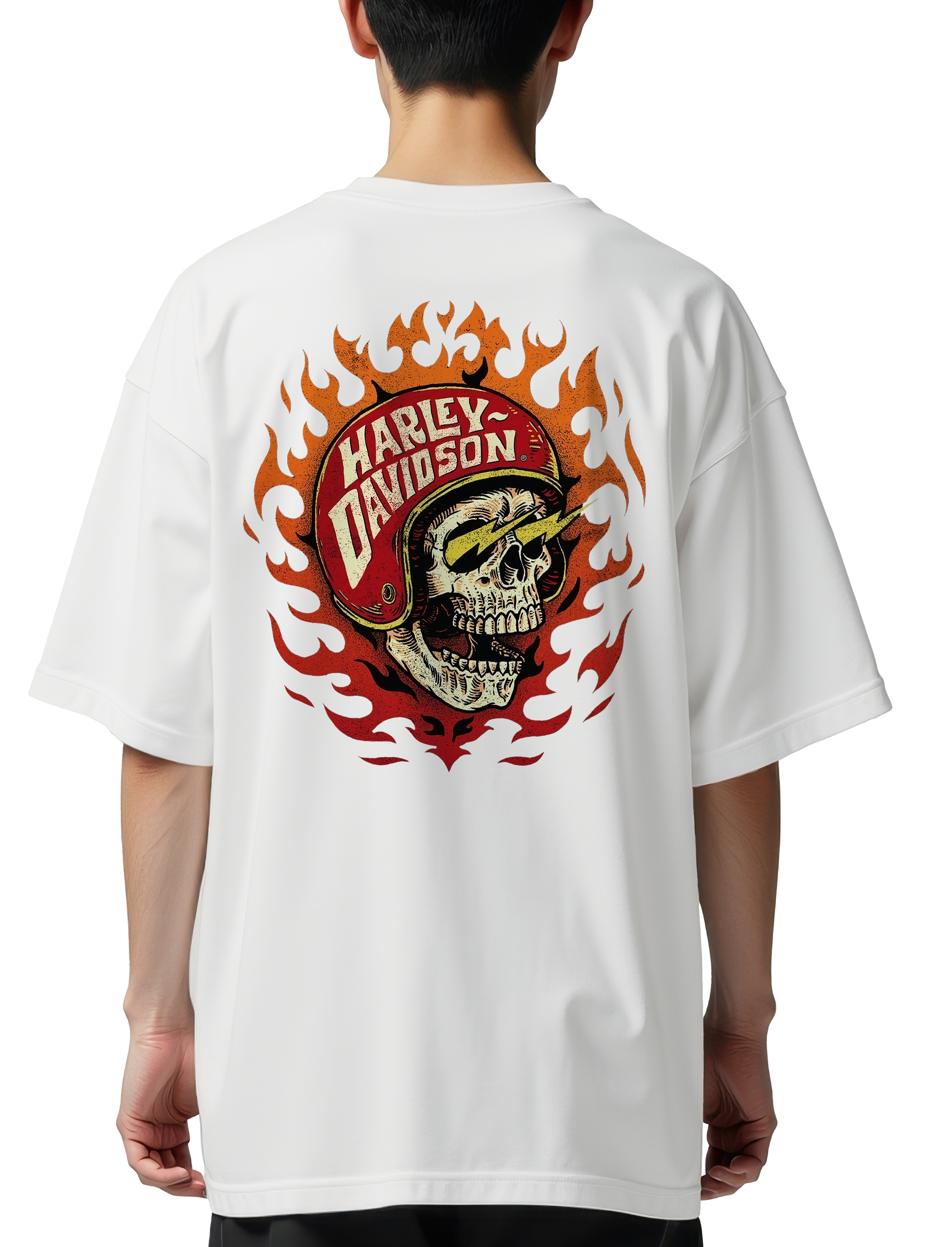 Oversized T-Shirt Harley Davidson Skull Pop Culture White