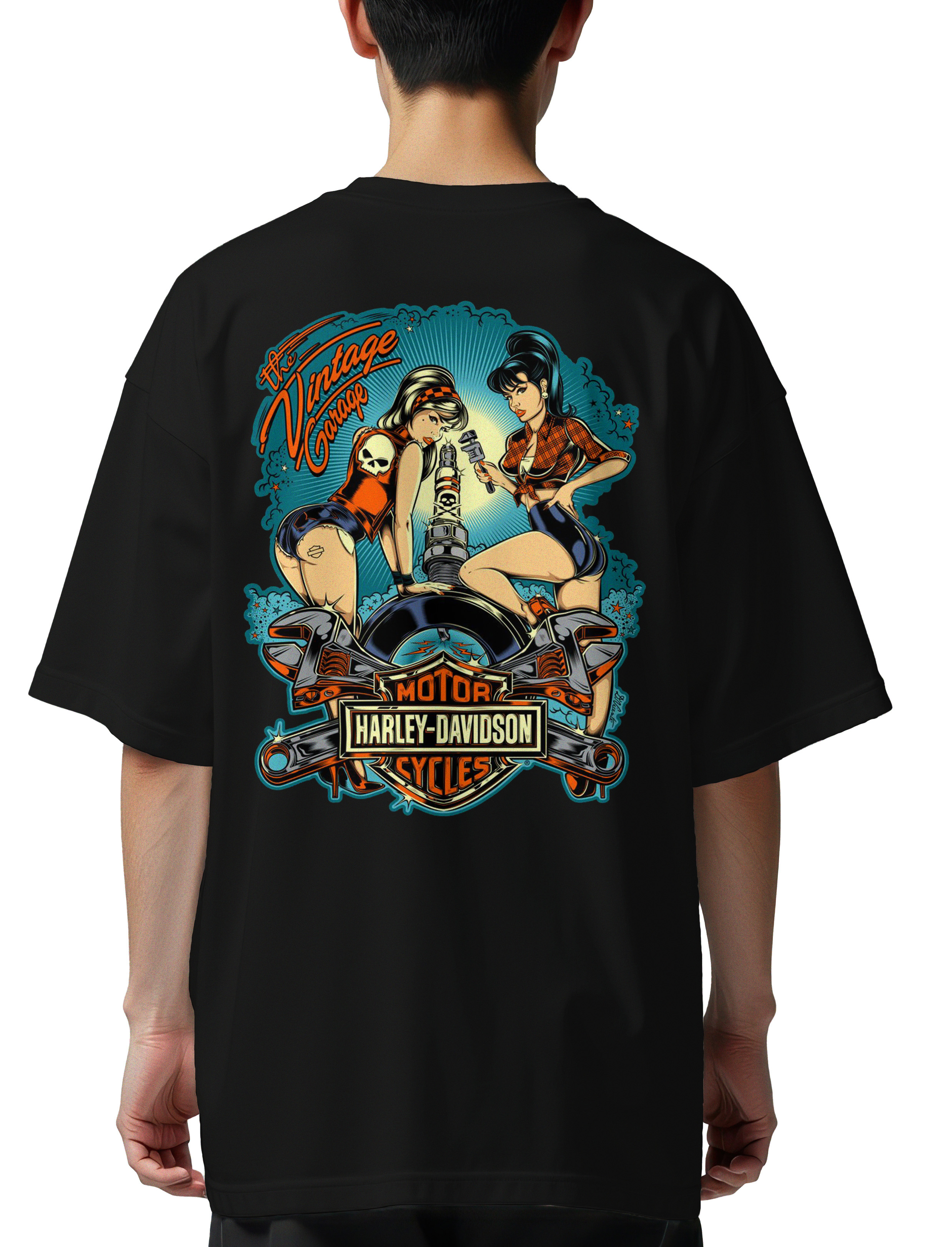 Oversized T-Shirt Harley Davinson Pop Culture Black