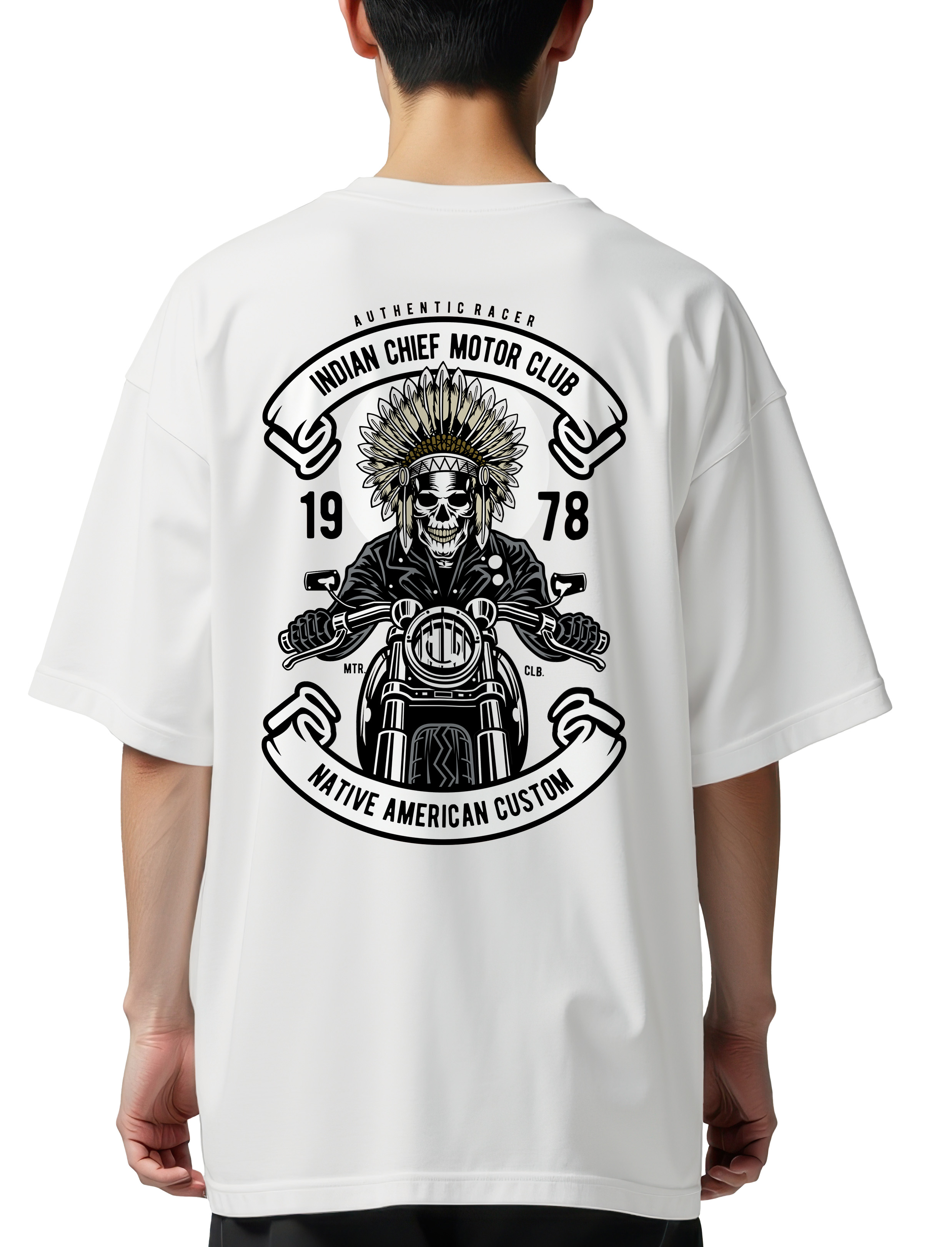 Oversized T-Shirt Indian Chief Biker Pop Culture White