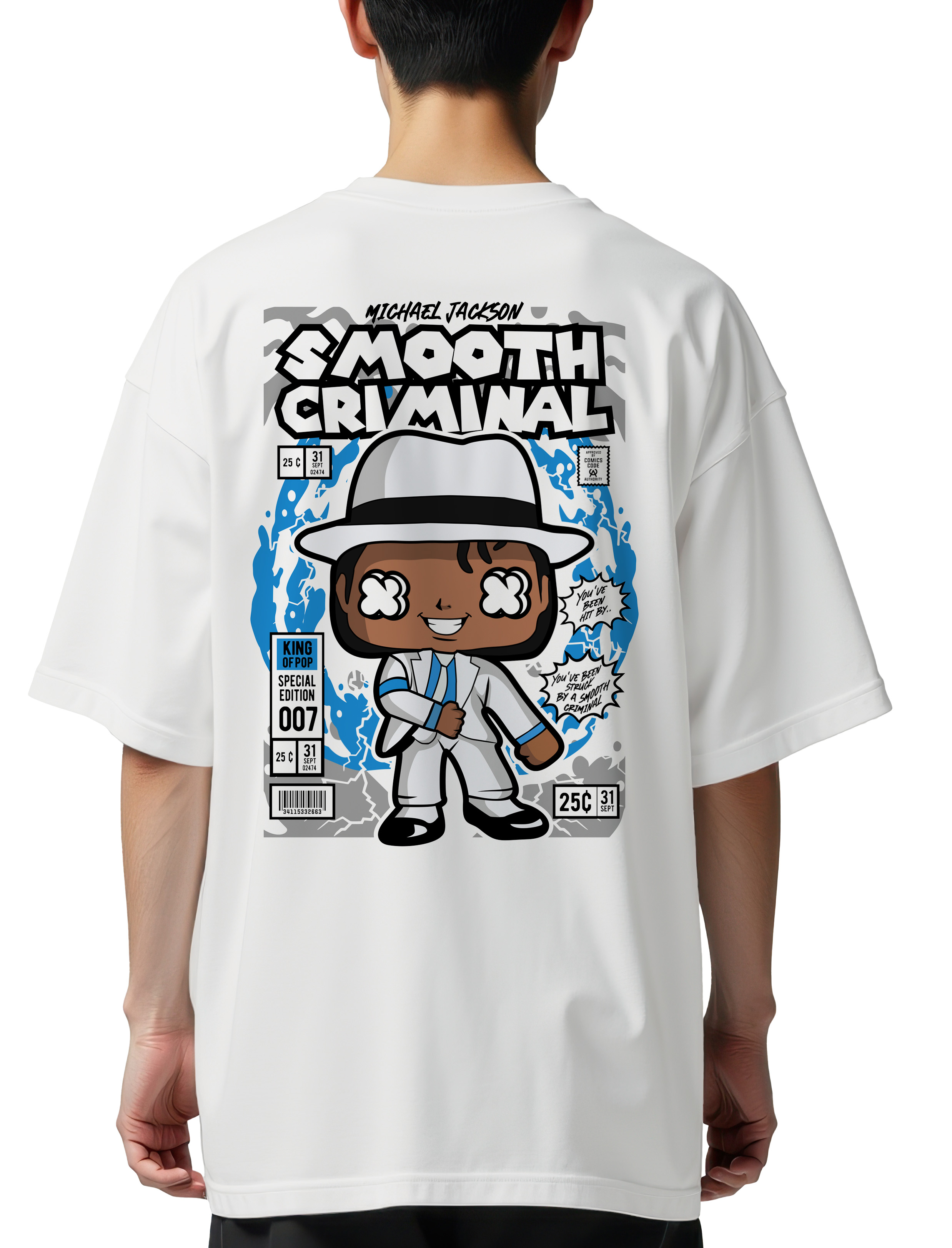 Oversized T-Shirt Michael Jackson Smooth Criminal Pop Culture White
