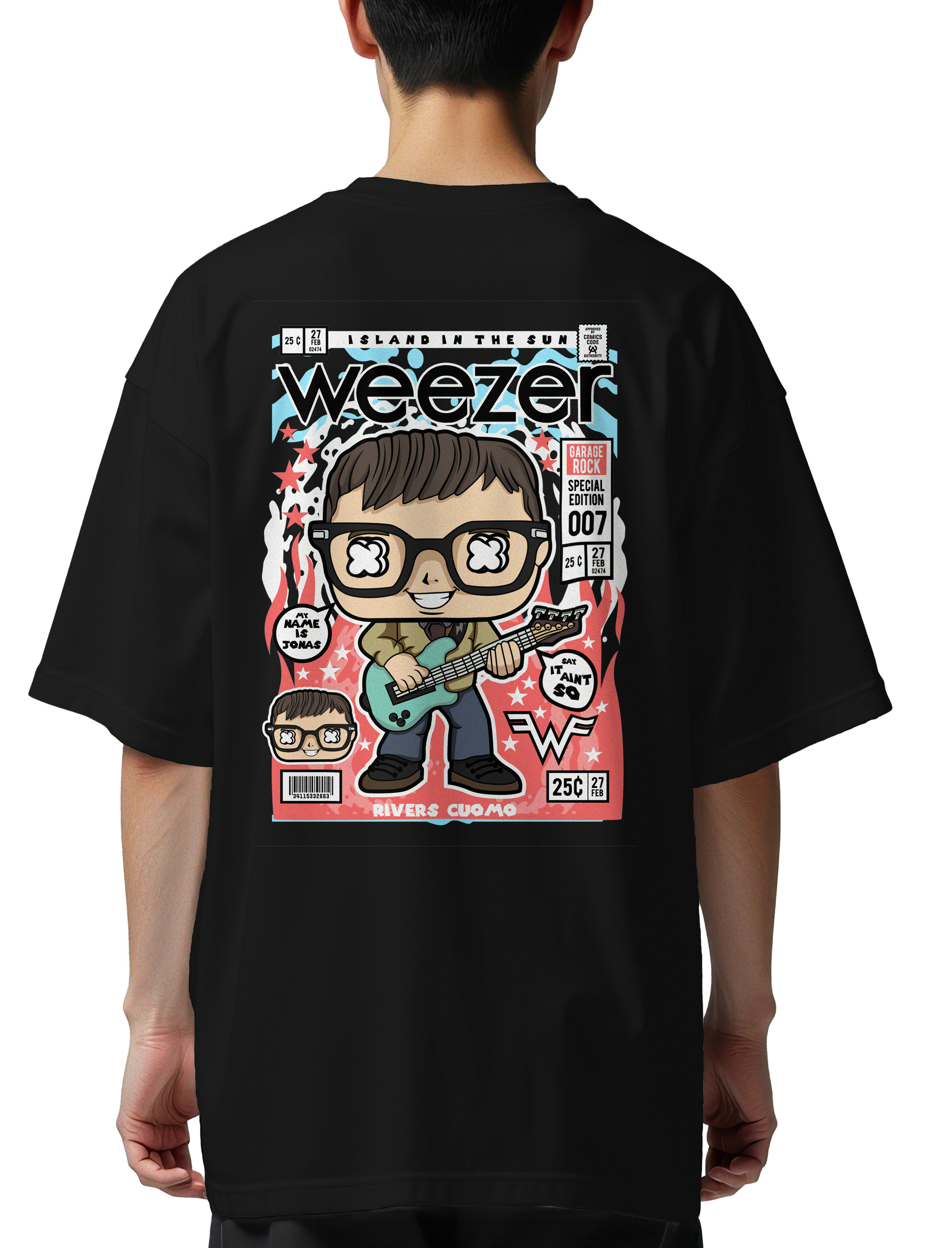 Oversized T-Shirt Rivers Cuomo Weezer Pop Culture Black