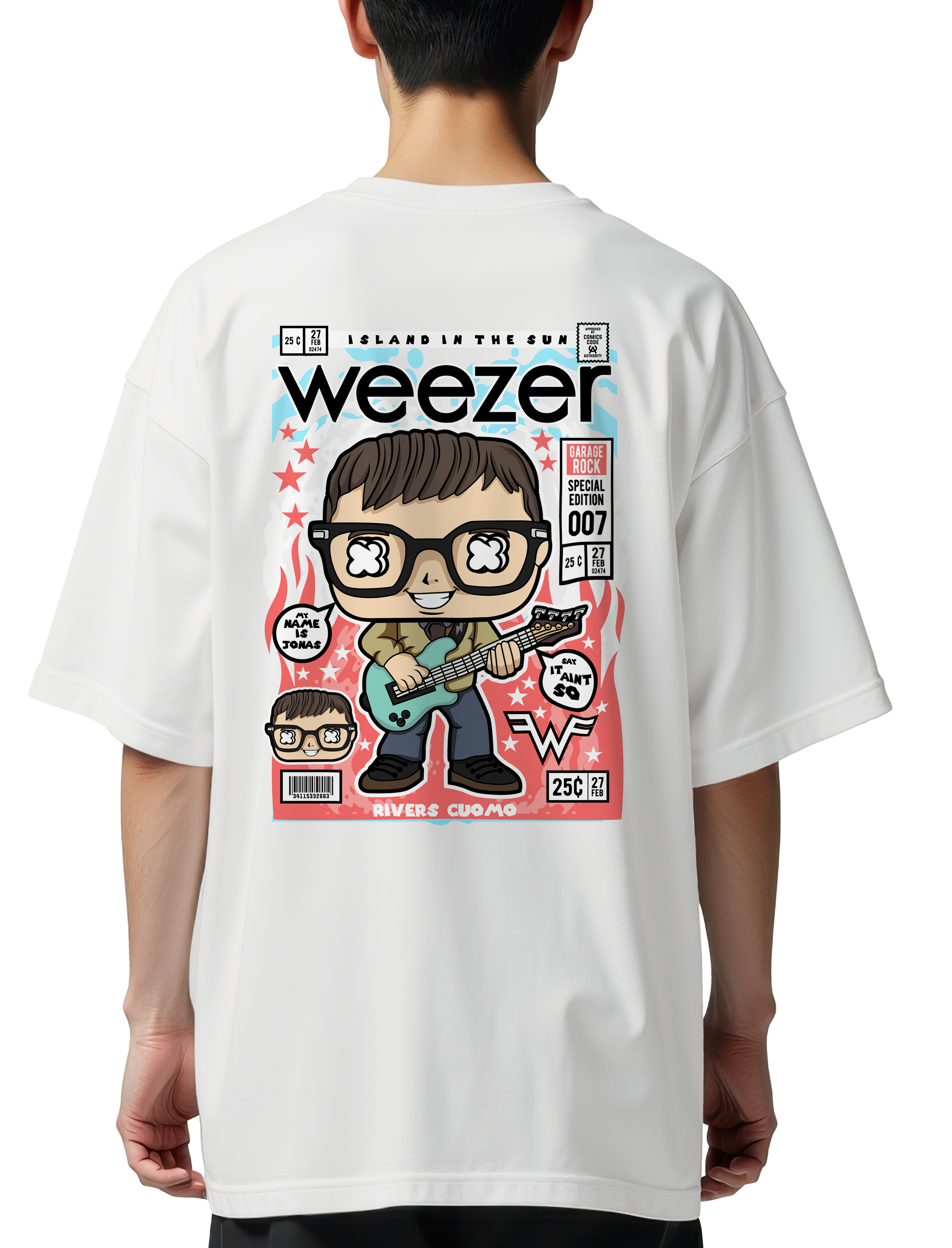 Oversized T-Shirt Rivers Cuomo Weezer Pop Culture White