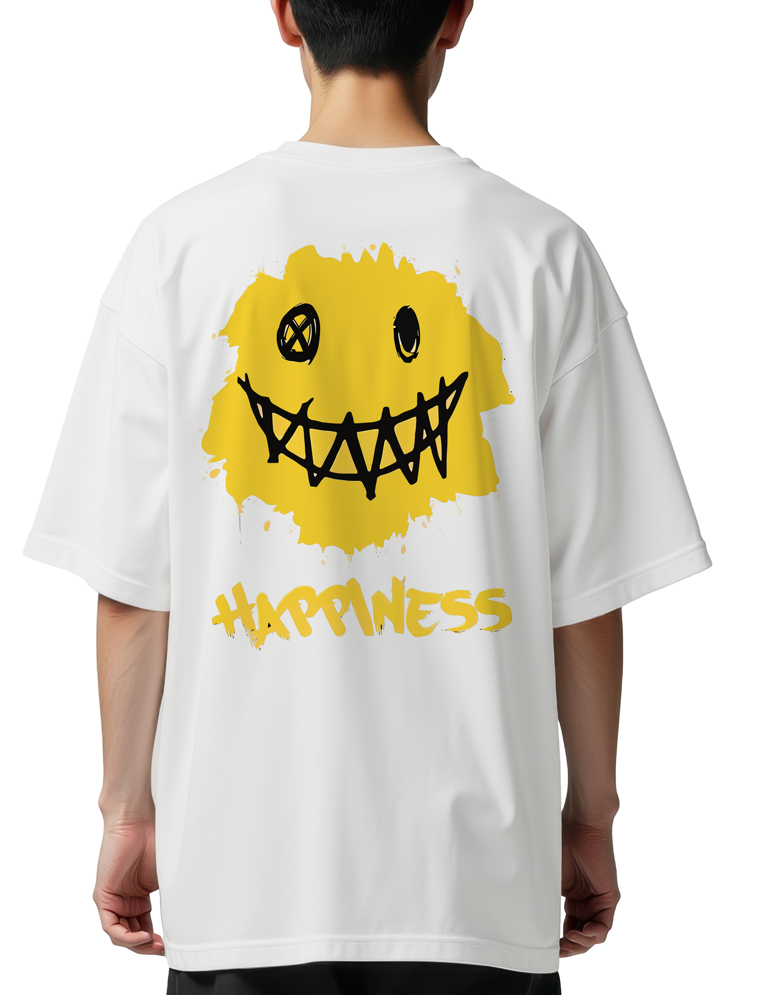 Oversized T-Shirt Smiley Face Pop Culture White