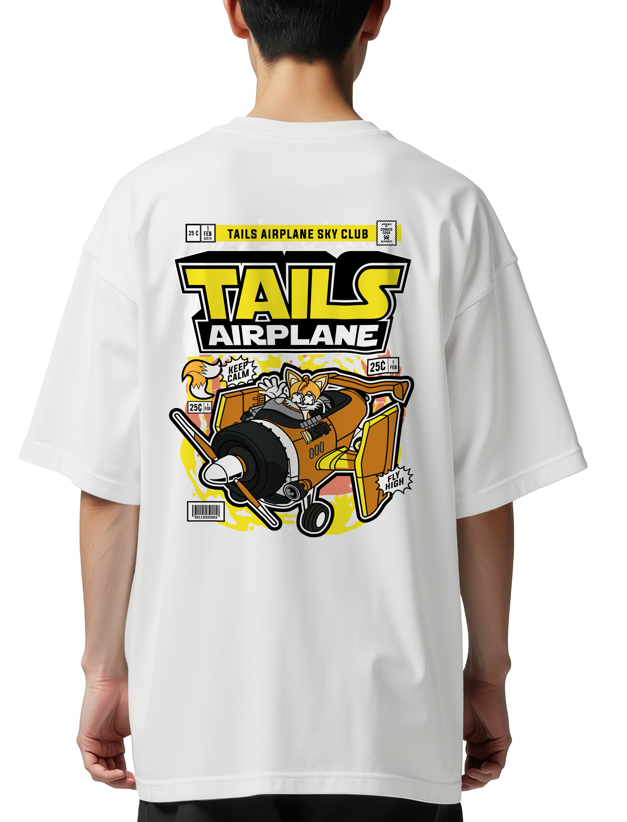 Oversized T-Shirt Sonic Tails Airplane Pop Culture White