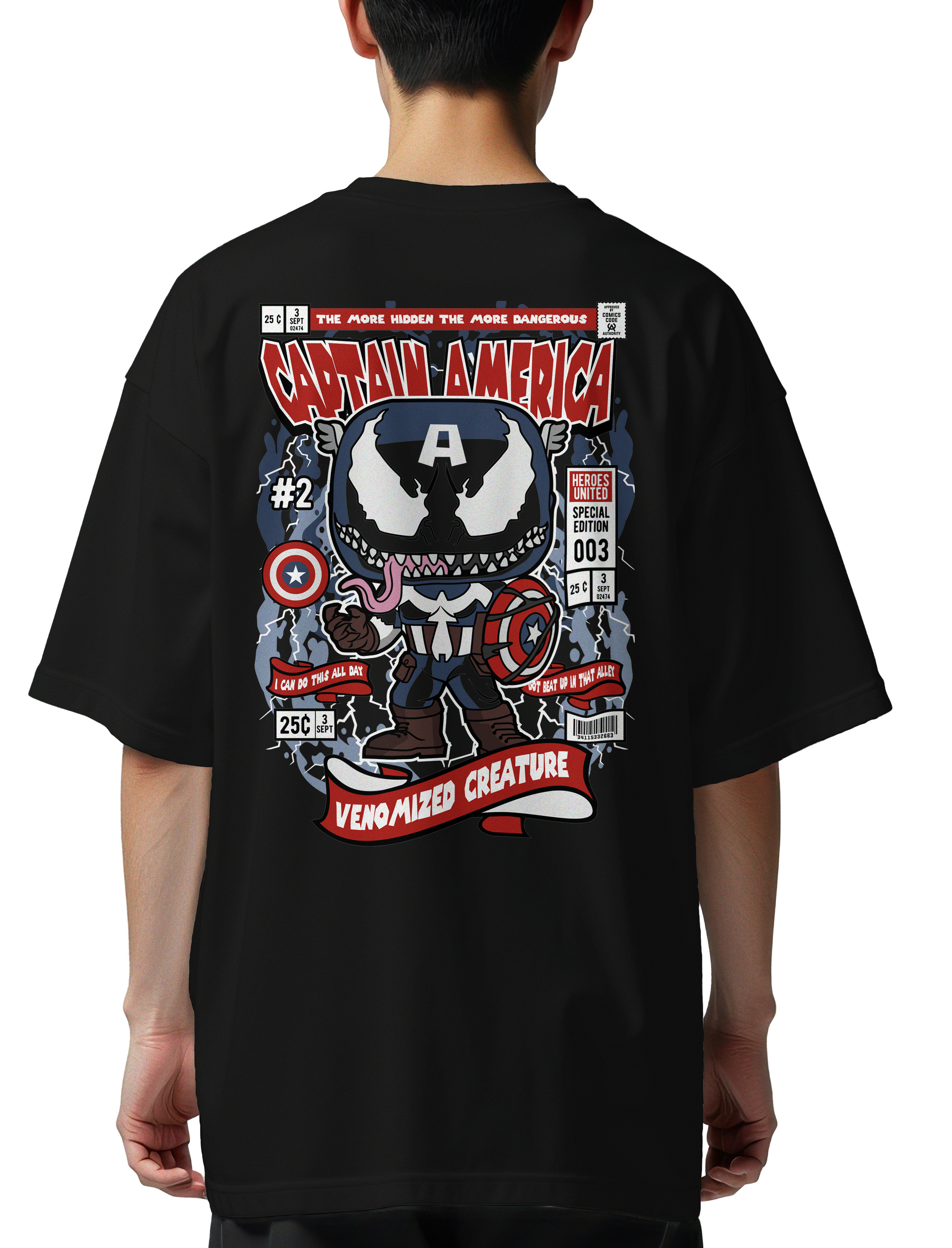 Oversized T-Shirt Venom Captain America Pop Culture Black