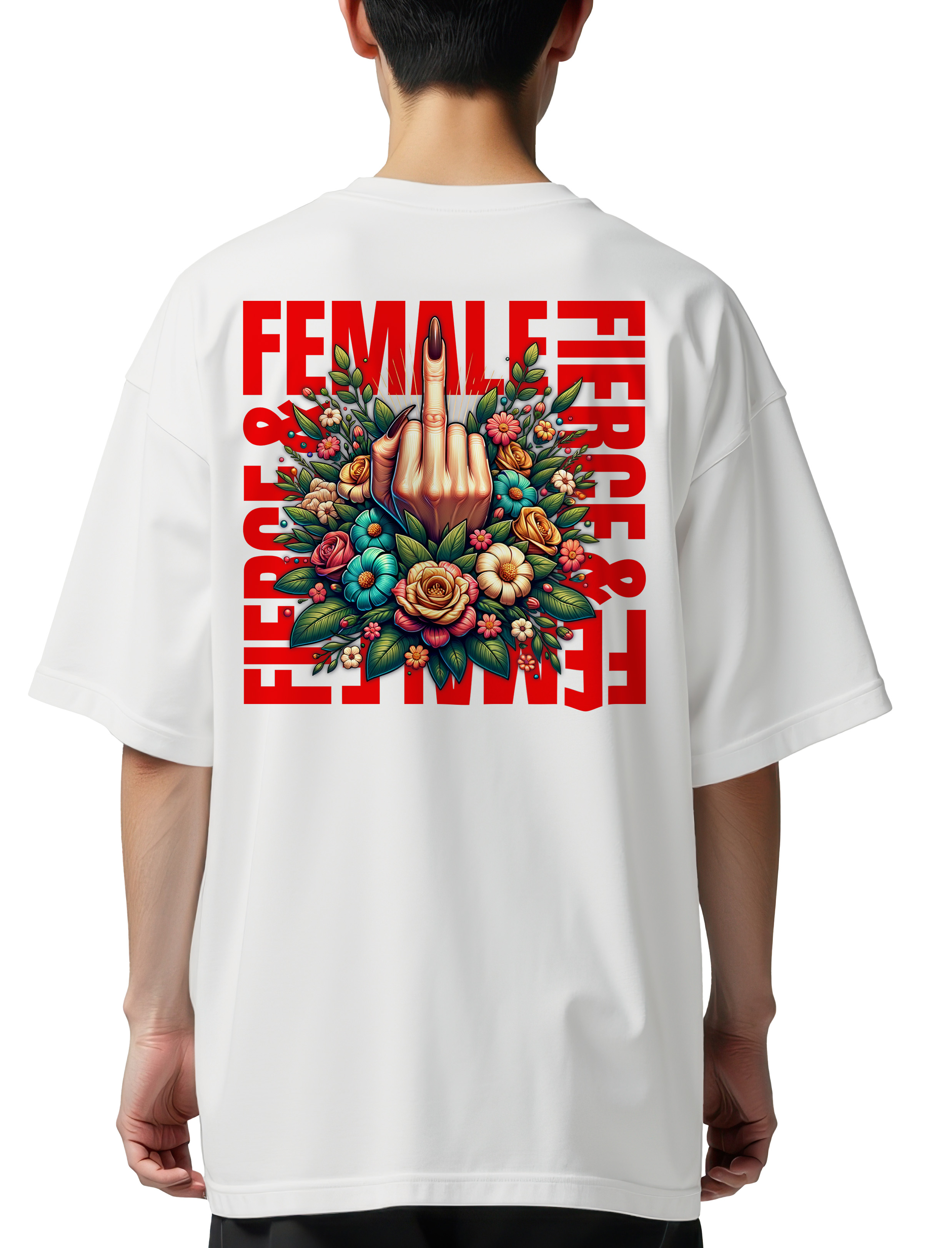 Oversized T-Shirt Female Fierce Pop Culture White