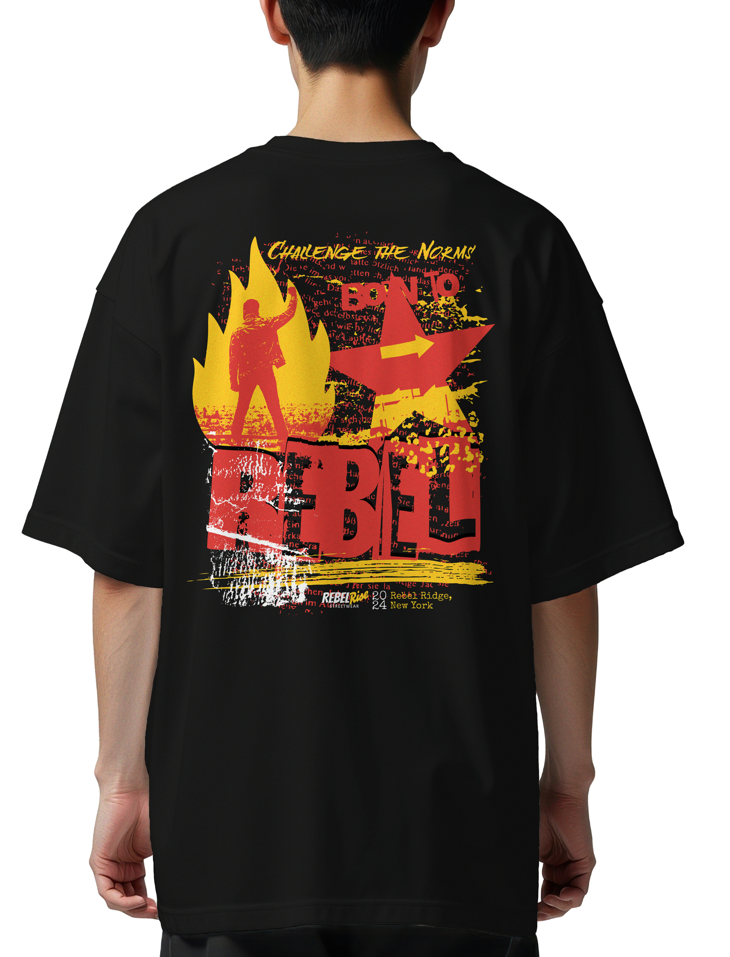 Oversized T-Shirt Born to Rebel Pop Culture Black