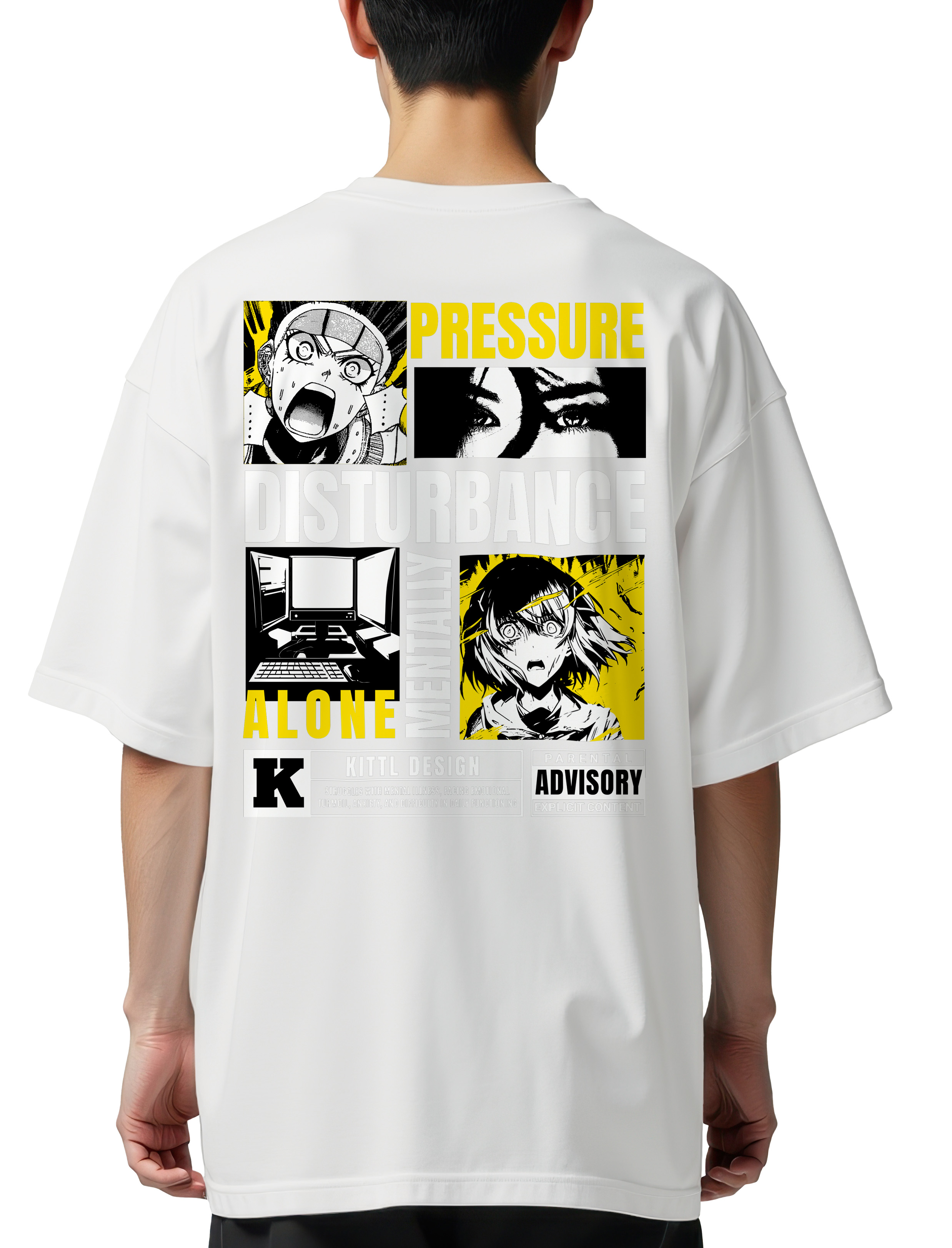 Oversized T-Shirt Pressure - Disturbance - Mentality Pop Culture White