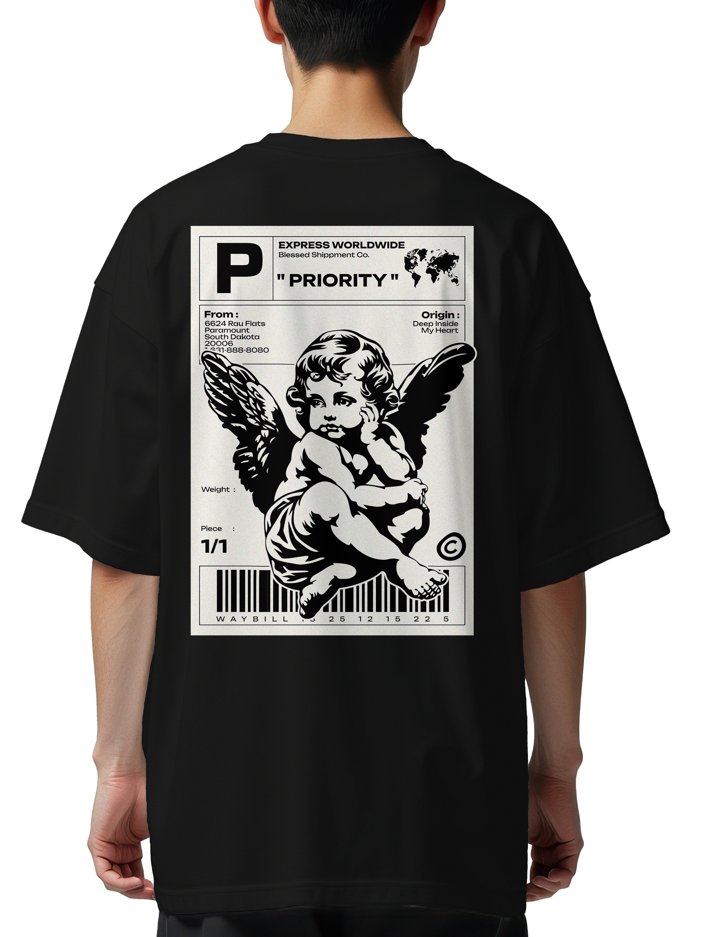 Oversized T-Shirt Priority Pop Culture Black
