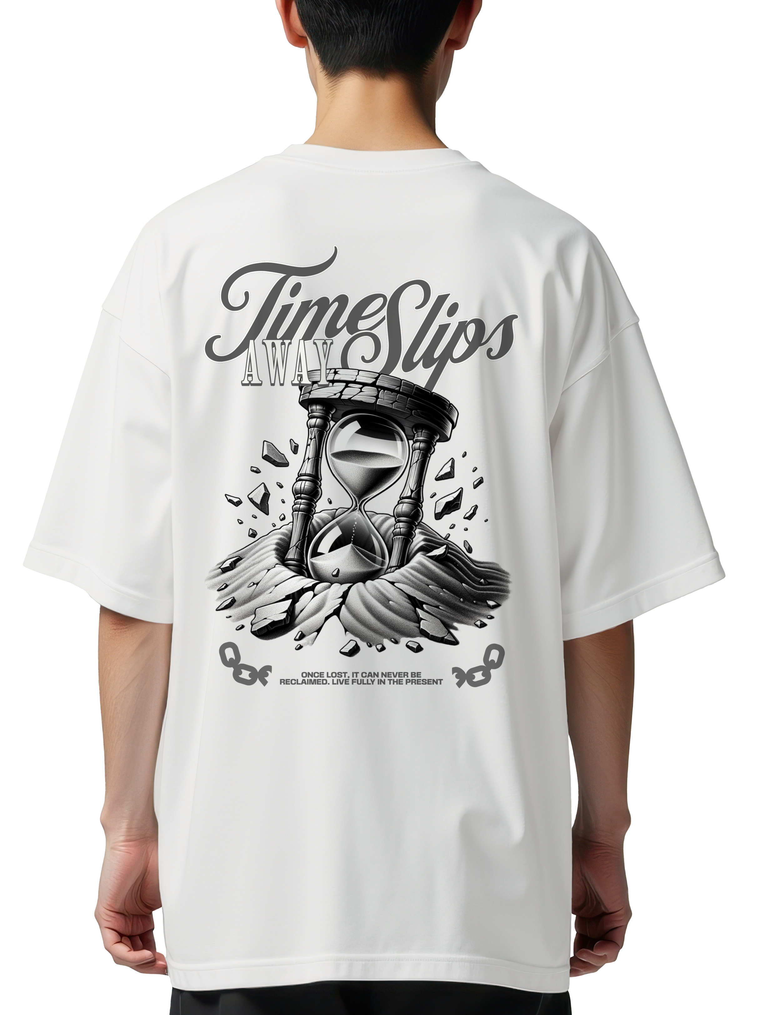 Oversized T-Shirt Time Slips Away Pop Culture White