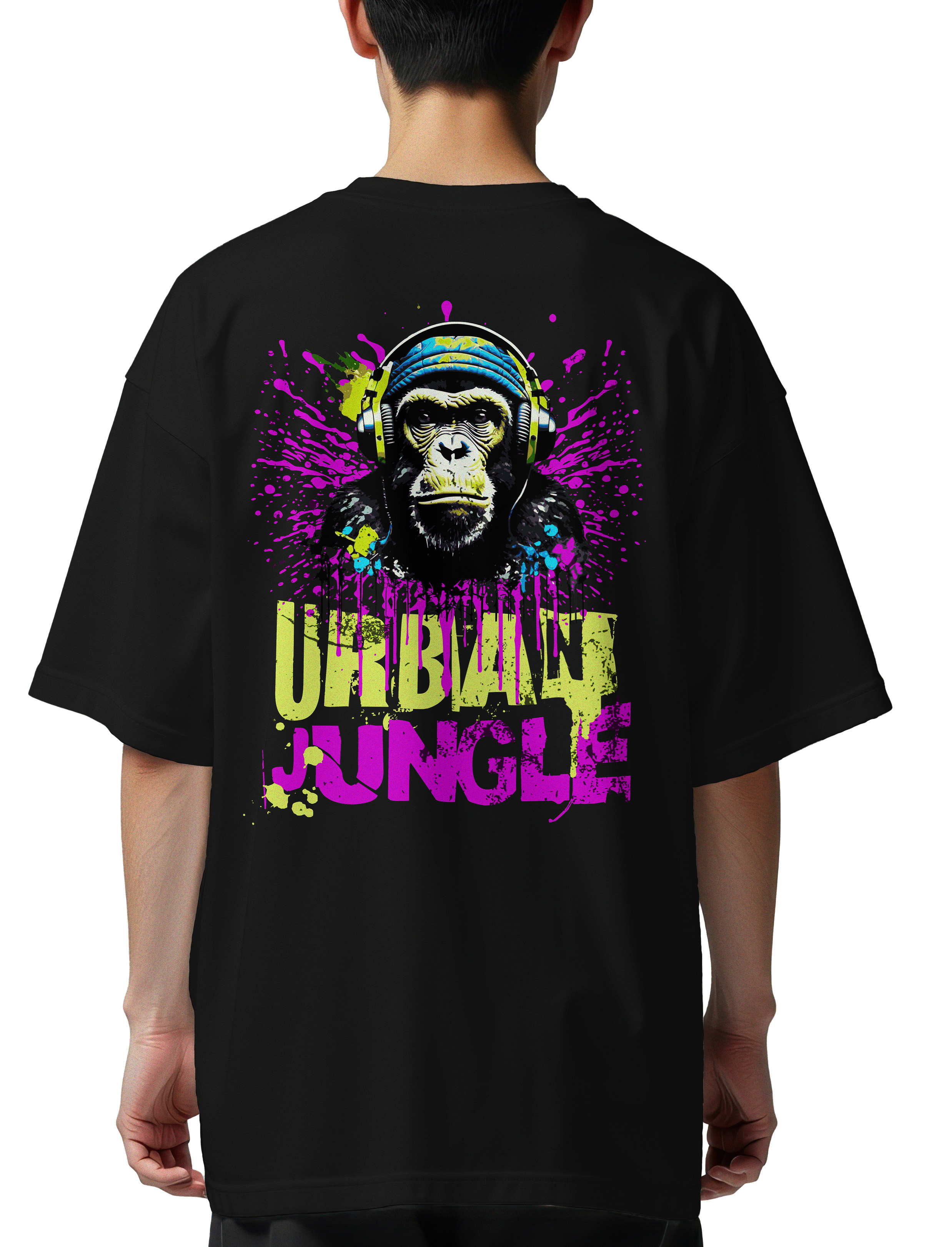 Oversized T-Shirt Urban Jungle Monkey in Headphones Street Art Pop...