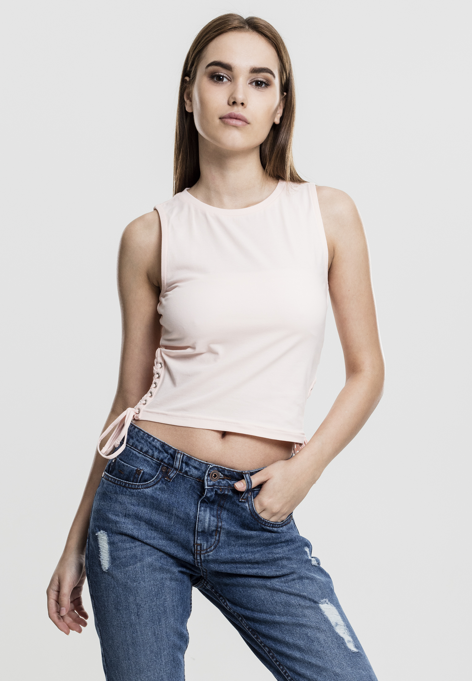 Ladies Lace Up Cropped Top Urban Classics TB1494-00185 pink