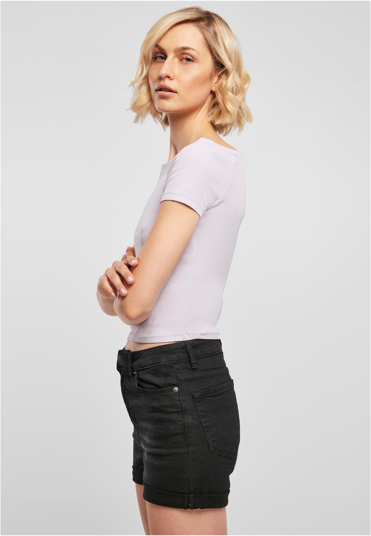 Ladies Off Shoulder Rib Tee Urban Classics TB1500-00145 lilac