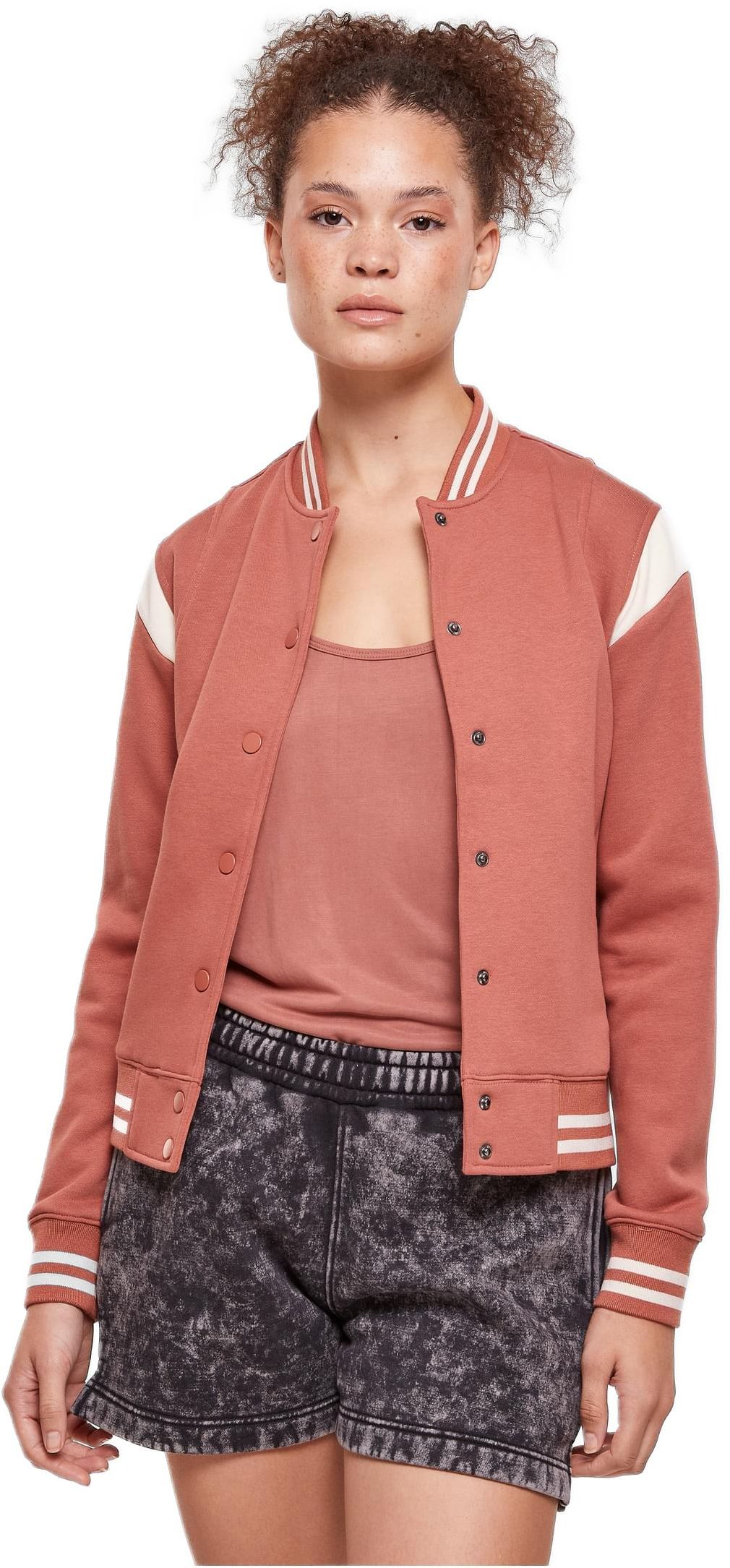 Ladies Inset College Sweat Jacket Urban Classics TB2618-04433 terracotta/whitesand
