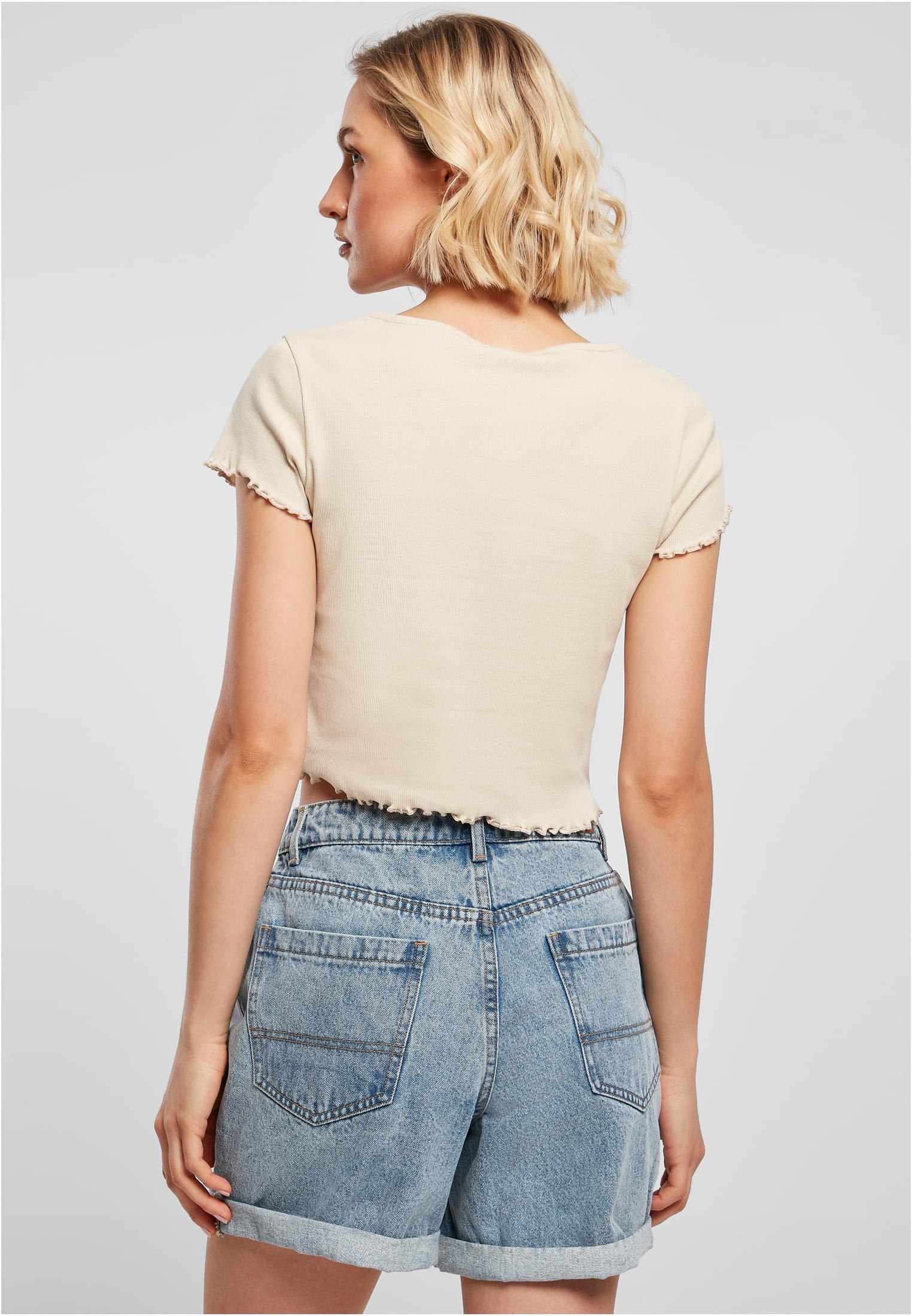 Ladies Cropped Button Up Rib Tee Urban Classics TB4103-03680 softseagrass