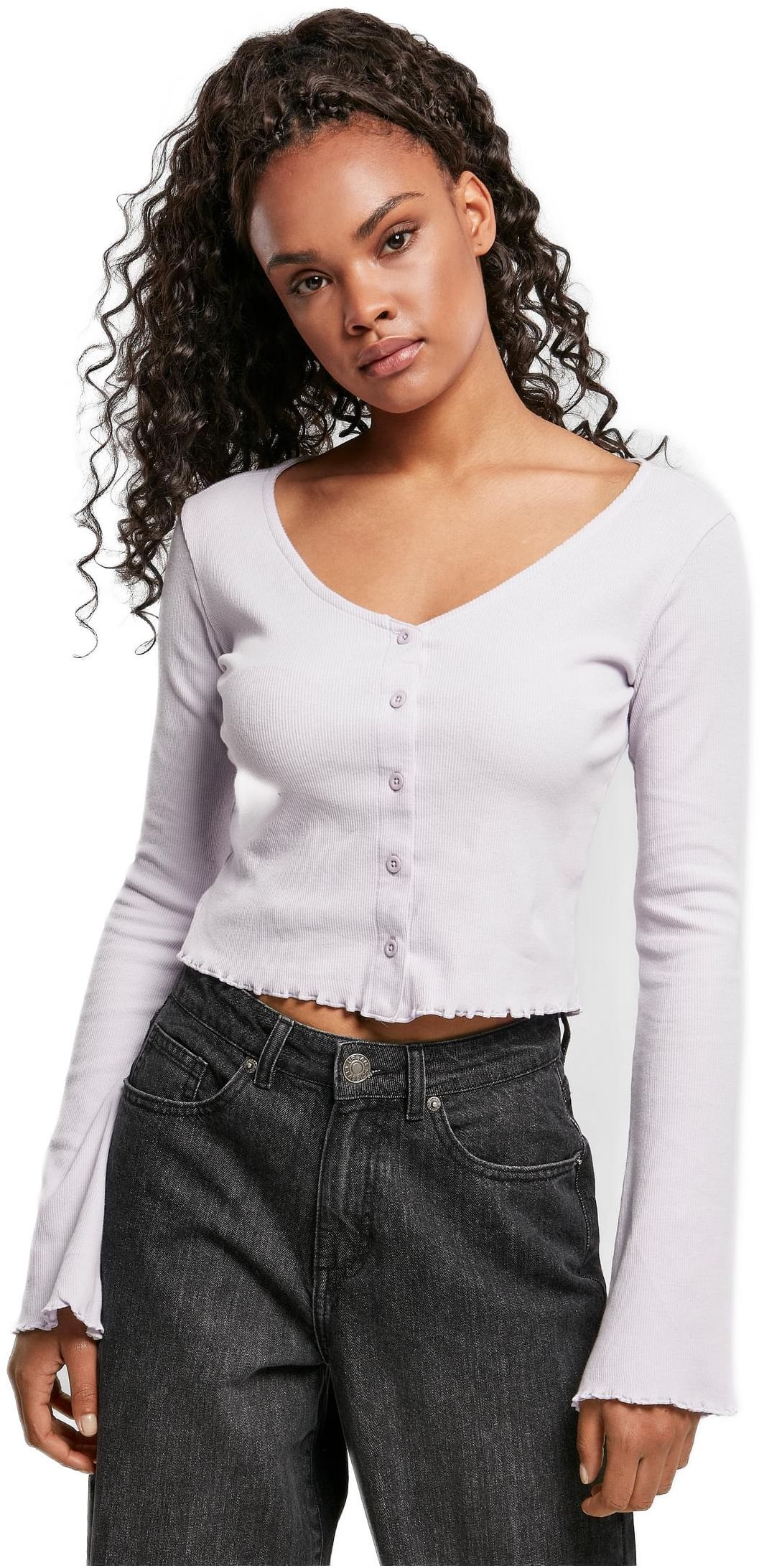 Ladies Cropped Rib Cardigan Urban Classics TB4533-03251 softlilac
