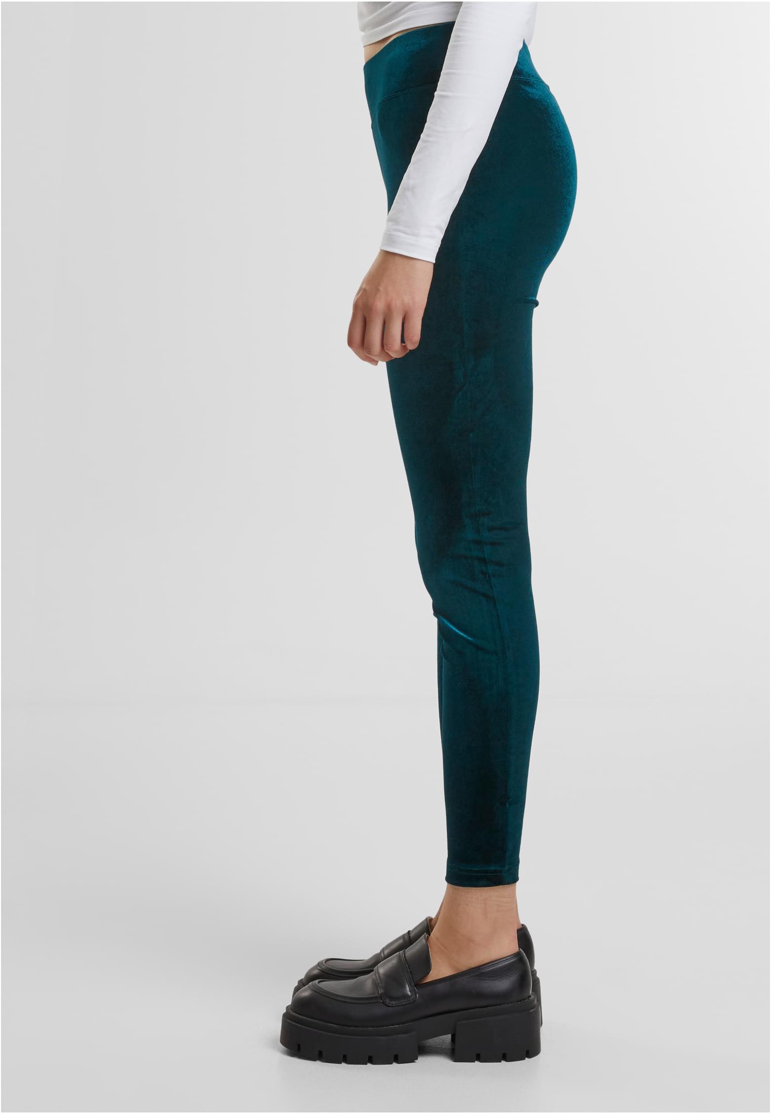 Ladies High Waist Velvet Leggings Urban Classics TB4546-01143 teal