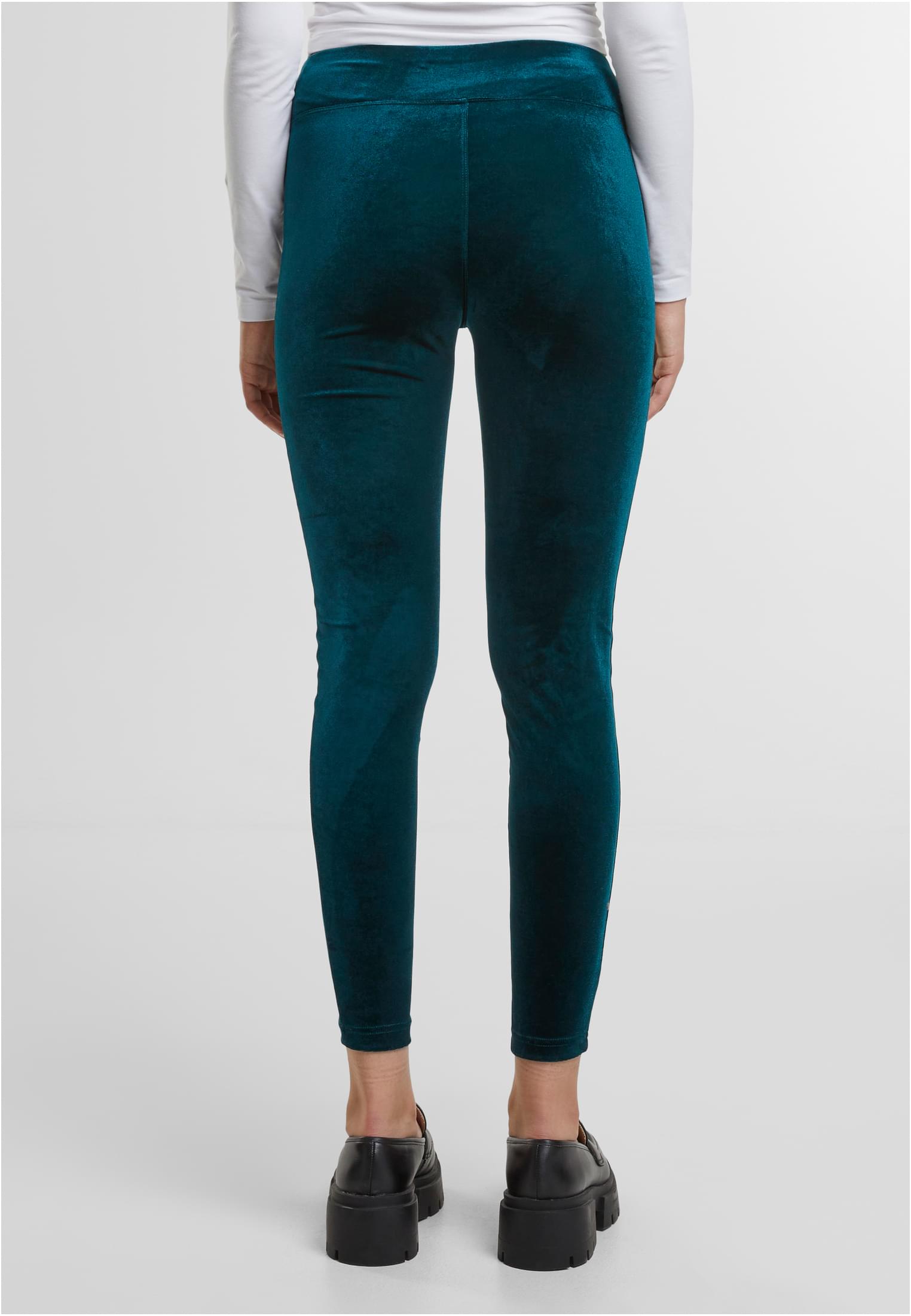 Ladies High Waist Velvet Leggings Urban Classics TB4546-01143 teal