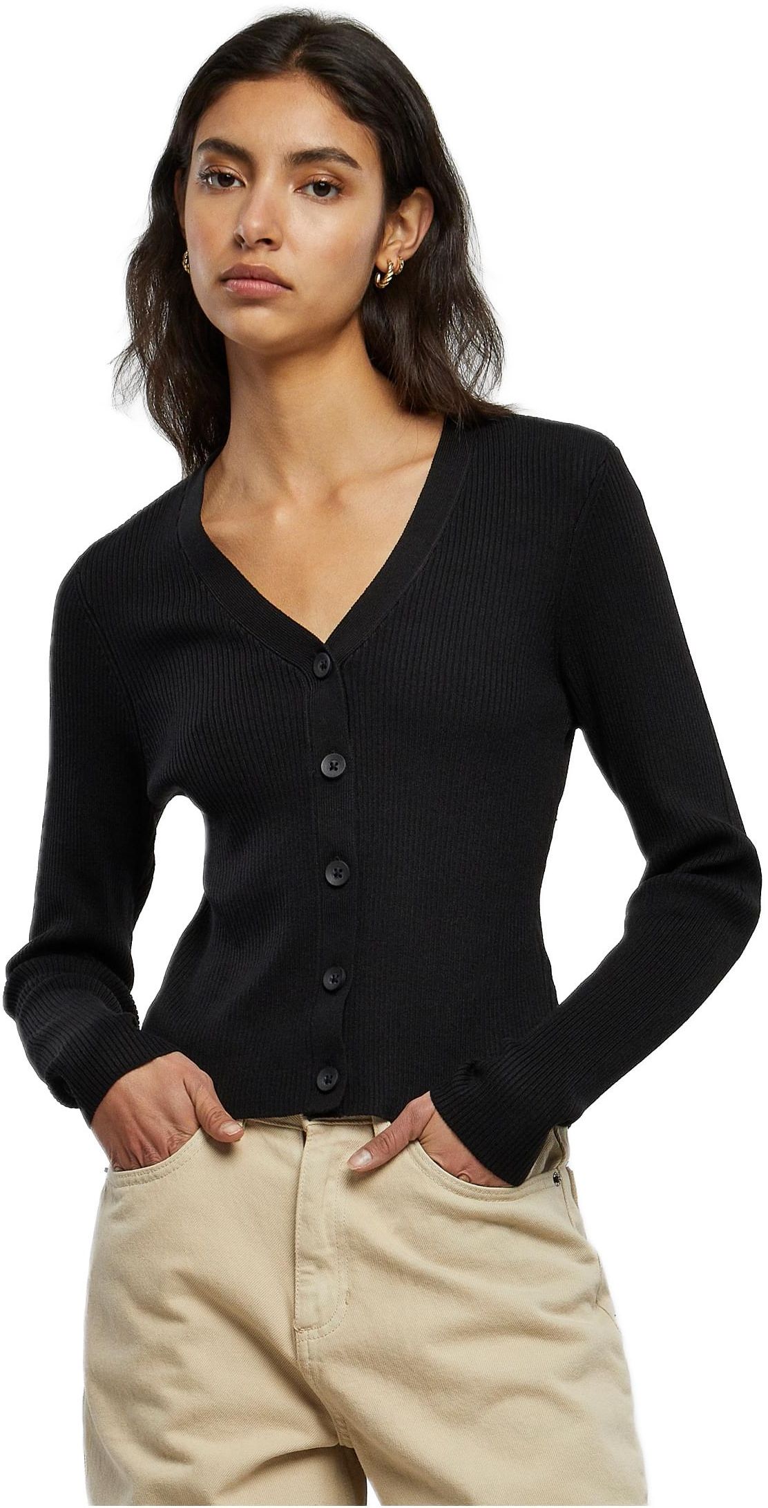 Ladies Short Rib Knit Cardigan Urban Classics TB4806-00007 black