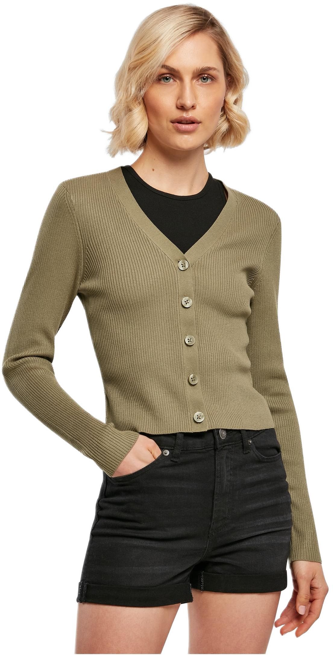 Ladies Short Rib Knit Cardigan Urban Classics TB4806-00472 khaki