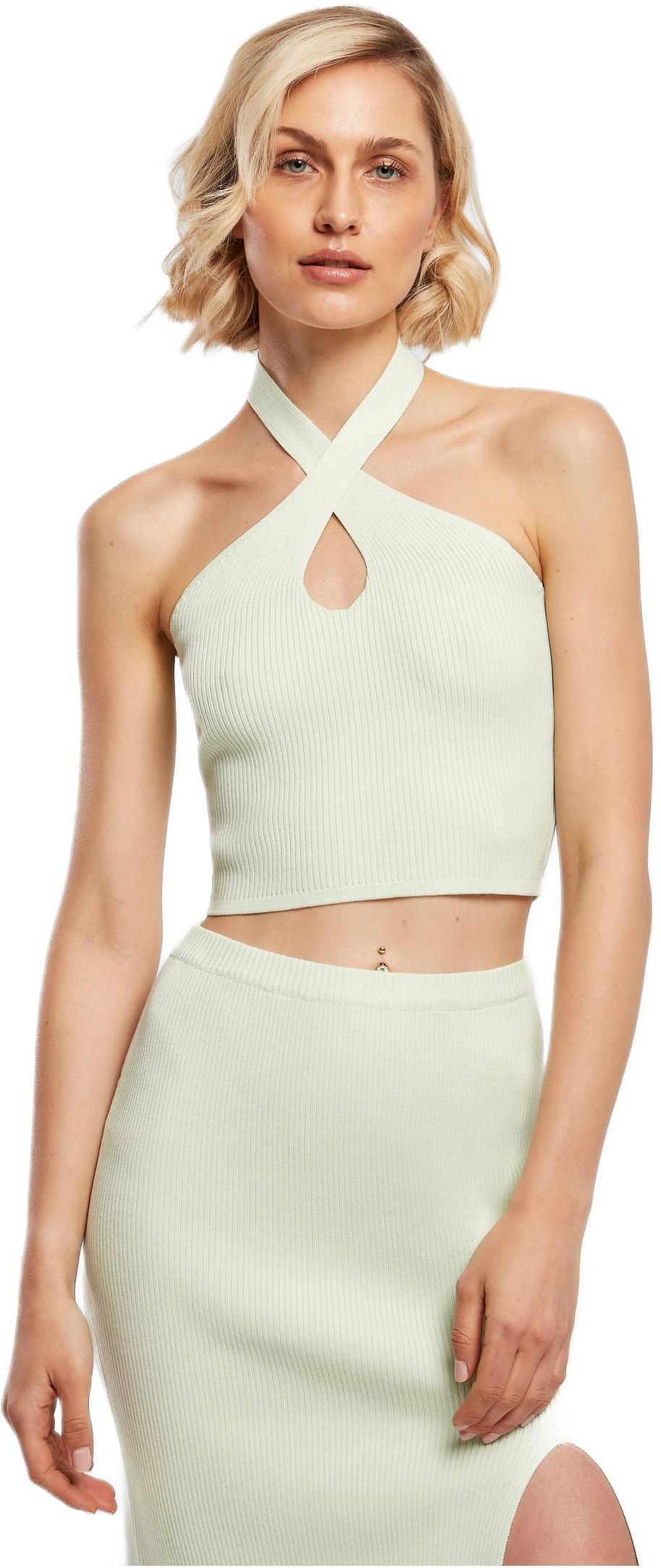 Ladies Rib Knit Crossed Neckholder Top Urban Classics TB5044-03672 lightmint