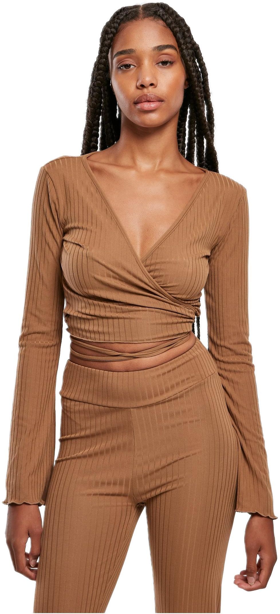 Ladies Cropped Rib Wrapped Longsleeve Urban Classics TB5067-01279 darktaupe
