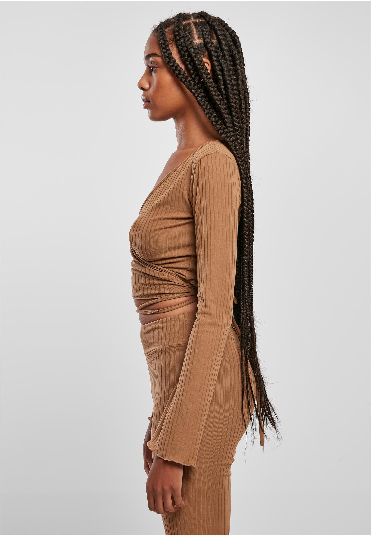 Ladies Cropped Rib Wrapped Longsleeve Urban Classics TB5067-01279 darktaupe