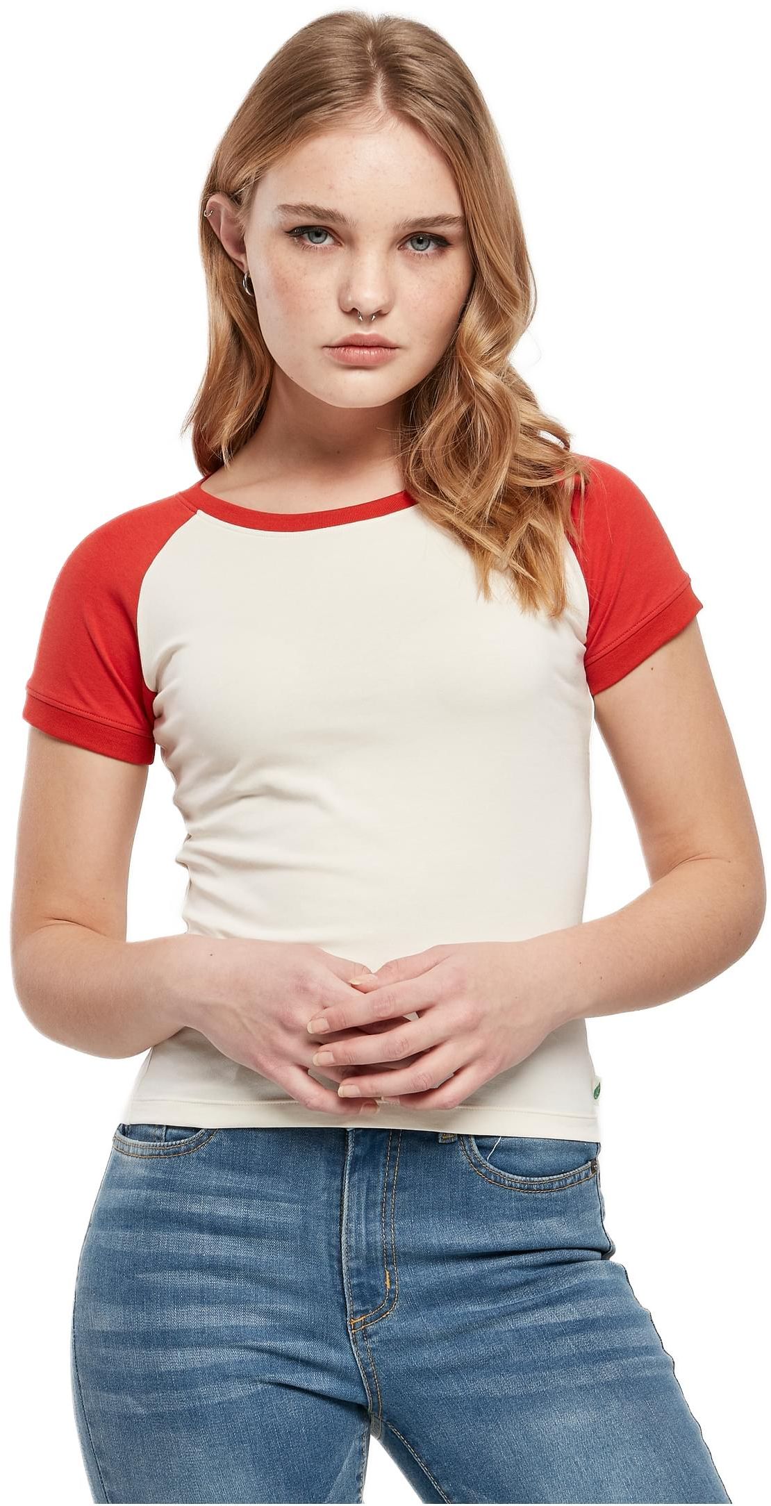 Ladies Organic Stretch Short Retro Baseball Tee Urban Classics TB5075-04016 whitesand/hugered