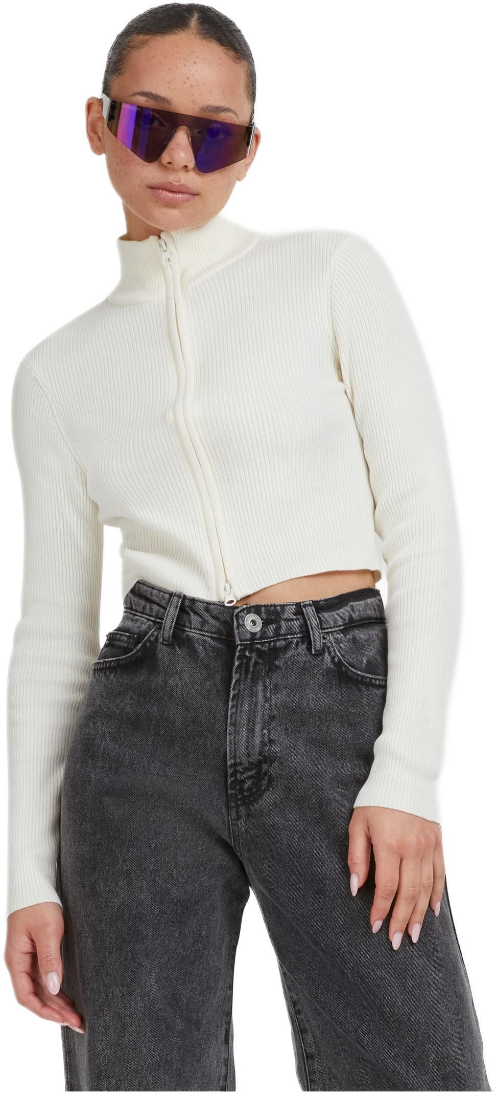 Ladies Cropped Rib Knit Zip Cardigan Urban Classics TB5089-02903 whitesand