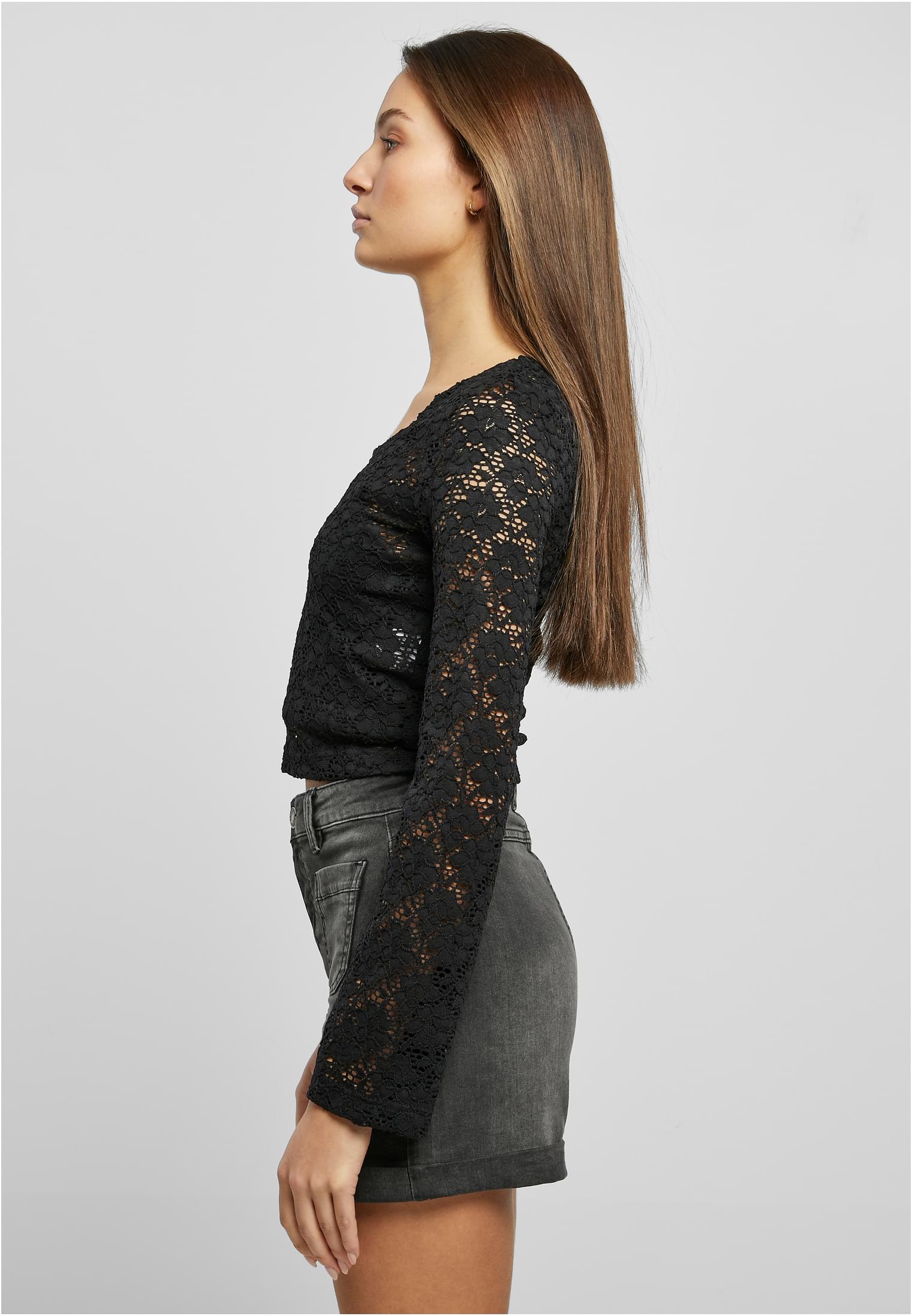 Ladies Cropped Lace Longsleeve Urban Classics TB5973-00007 black