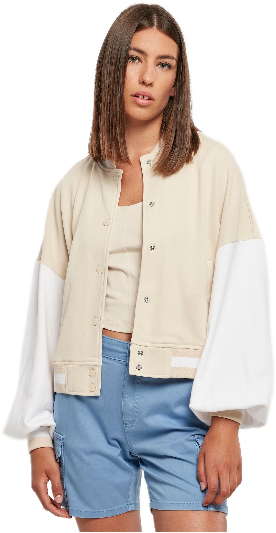 Ladies Oversized 2 Tone College Terry Jacket Urban Classics TB6003-03689 softseagrass/white