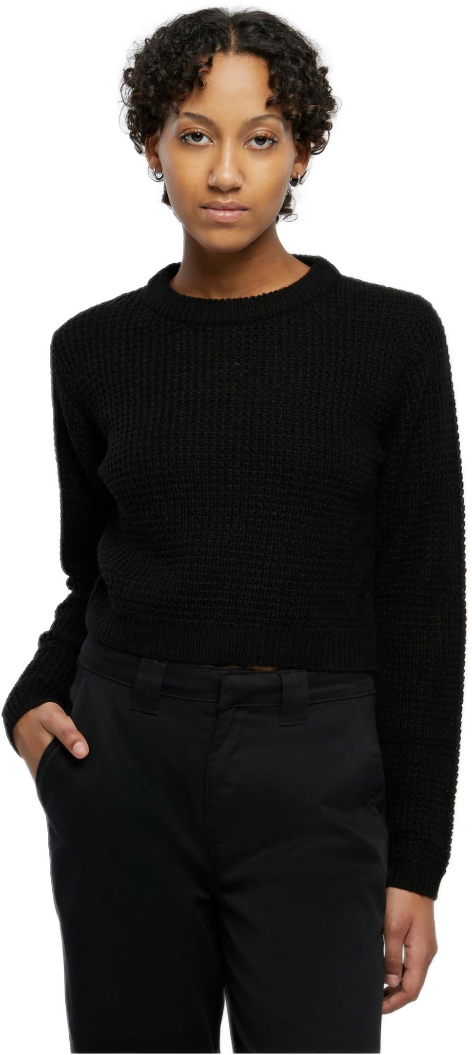 Ladies Short Waffle Sweater Urban Classics TB6076-00007 black