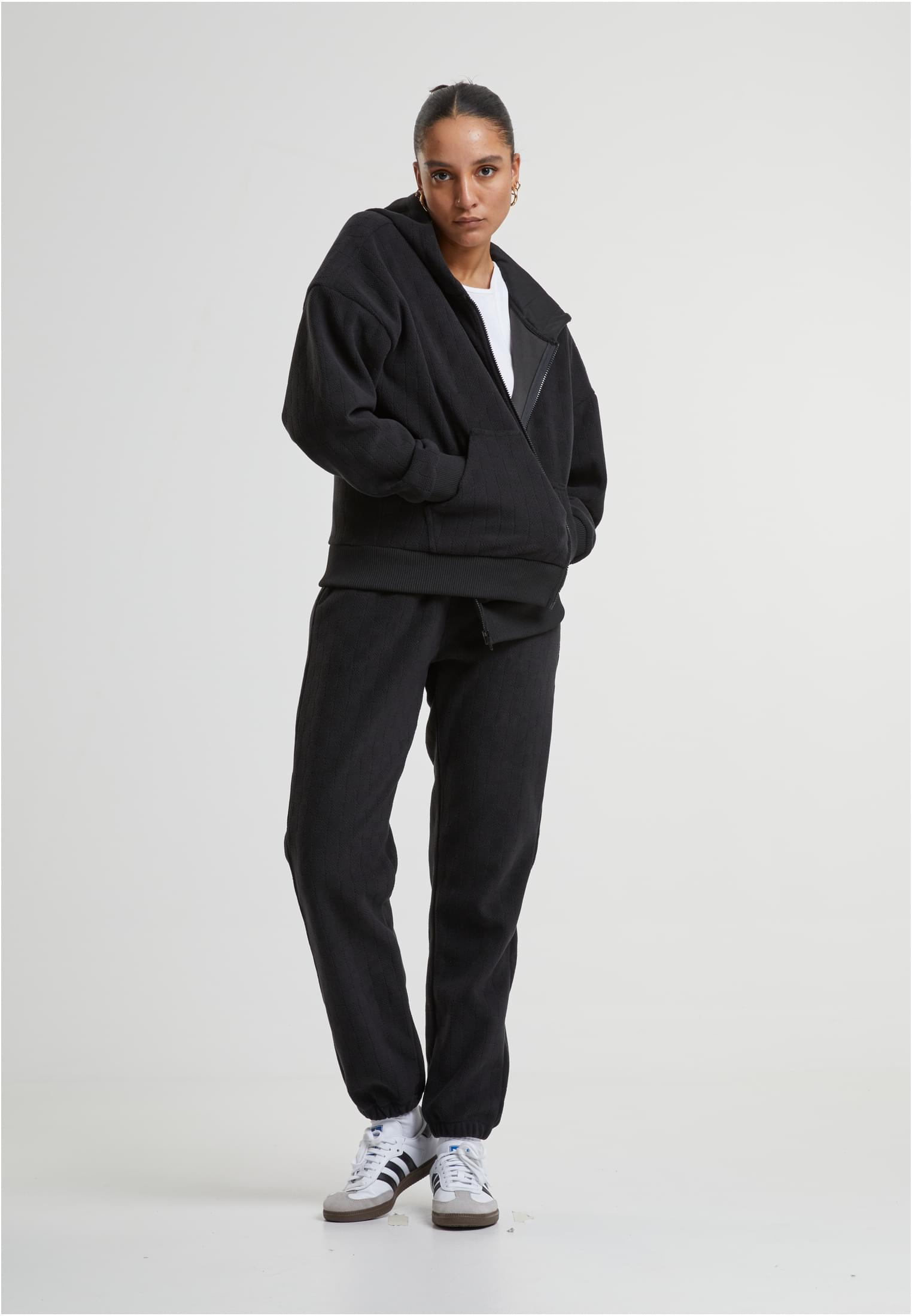 Ladies Jacquard Velvet Oversized Zip Hoody Urban Classics TB7121-00007 black