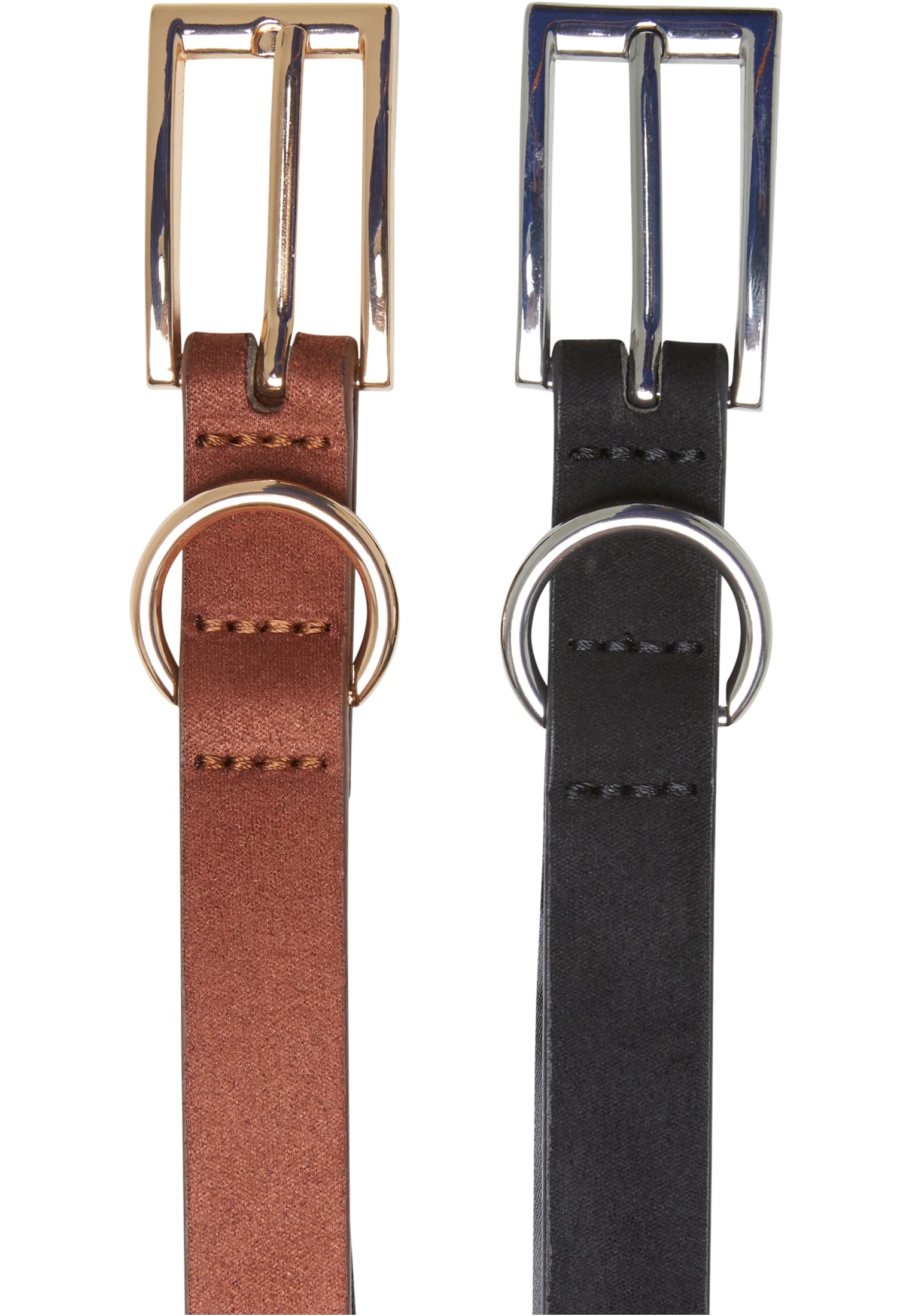 Slim Synthetic Velour Leather Belt 2-Pack Urban Classics TB7214-17834 black/silver+brown/gold