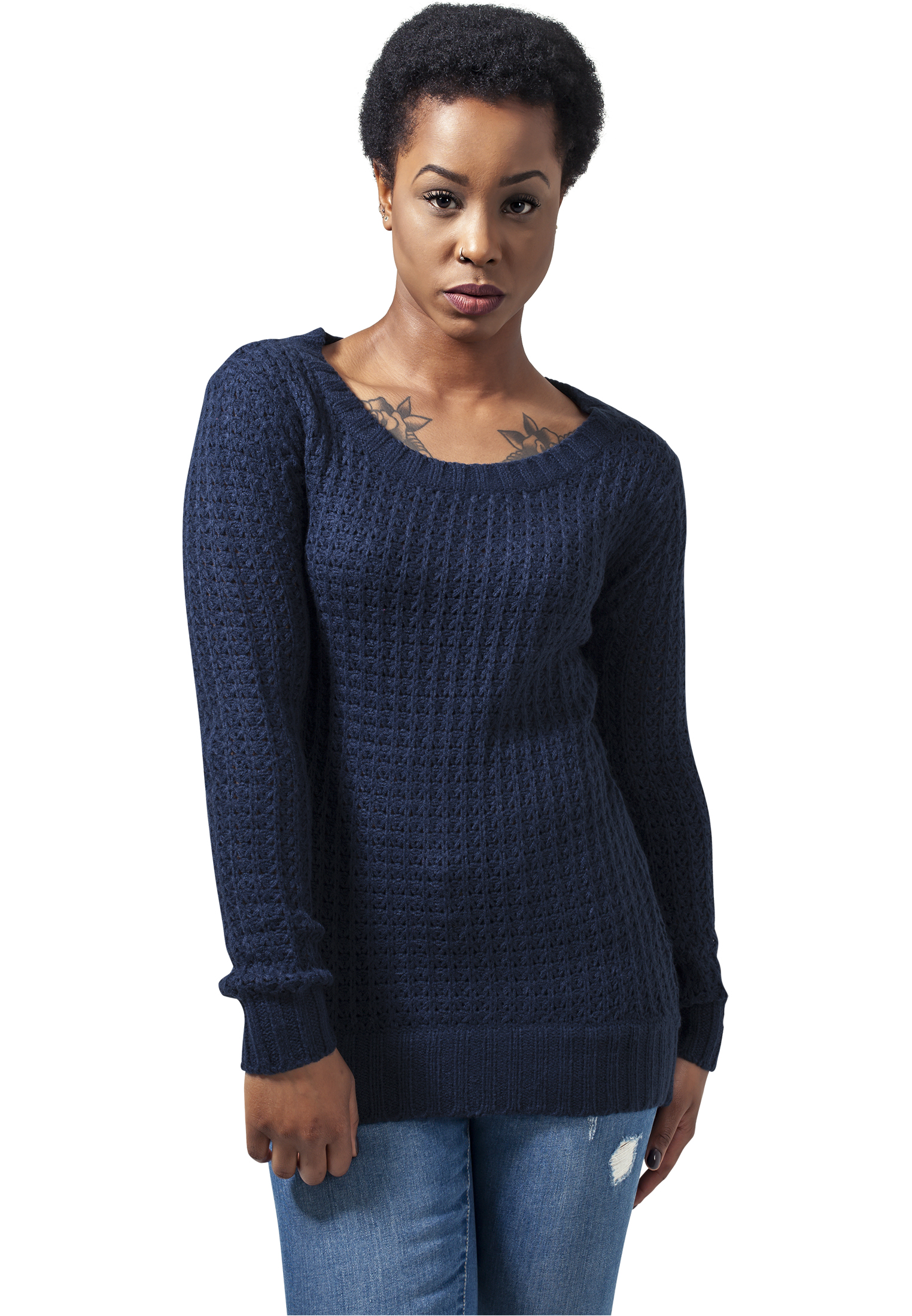 Ladies Long Wideneck Sweater Urban Classics TB739-00155 navy