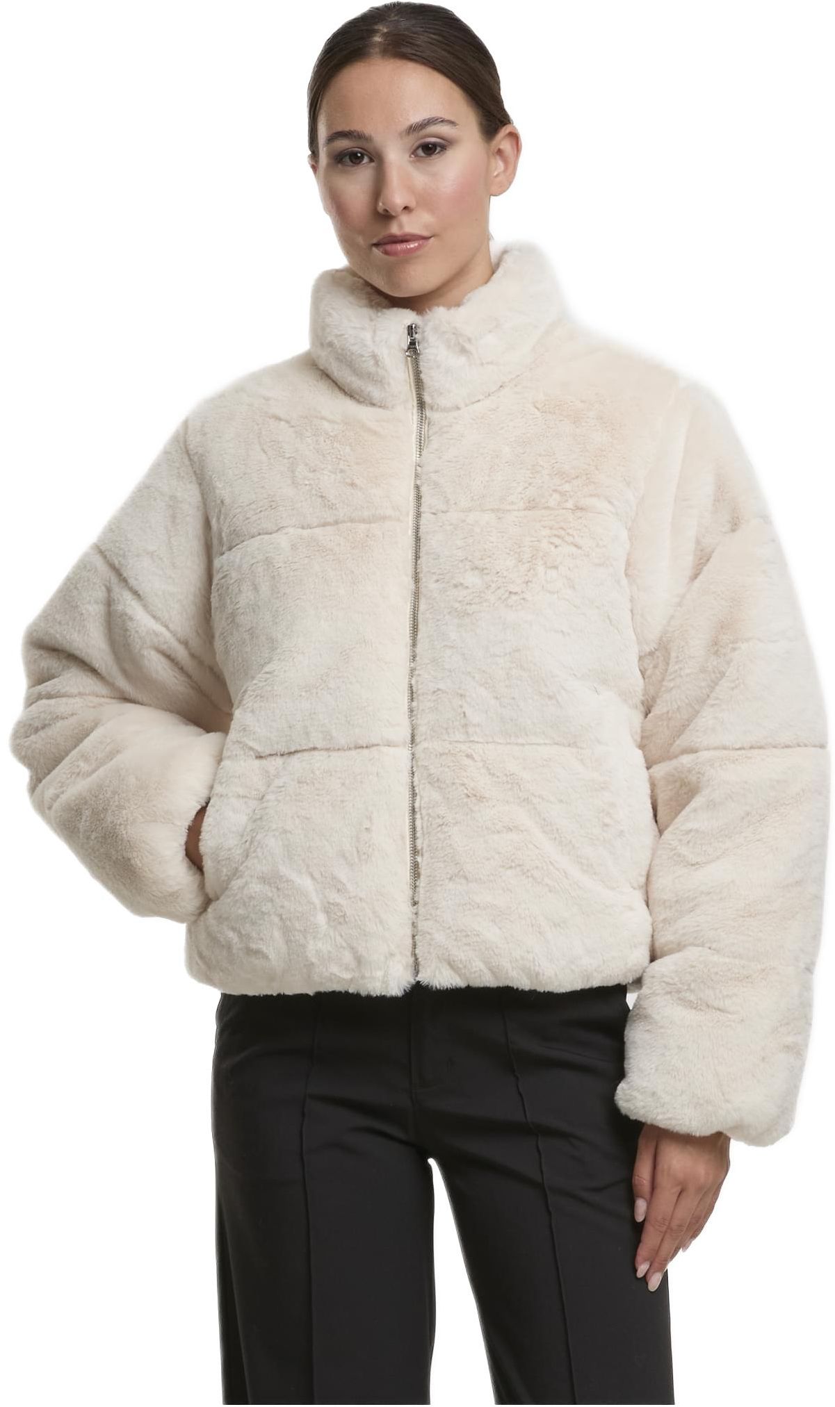Ladies Short Faux Fur Puffer Jacket Urban Classics TB7935-02903 whitesand