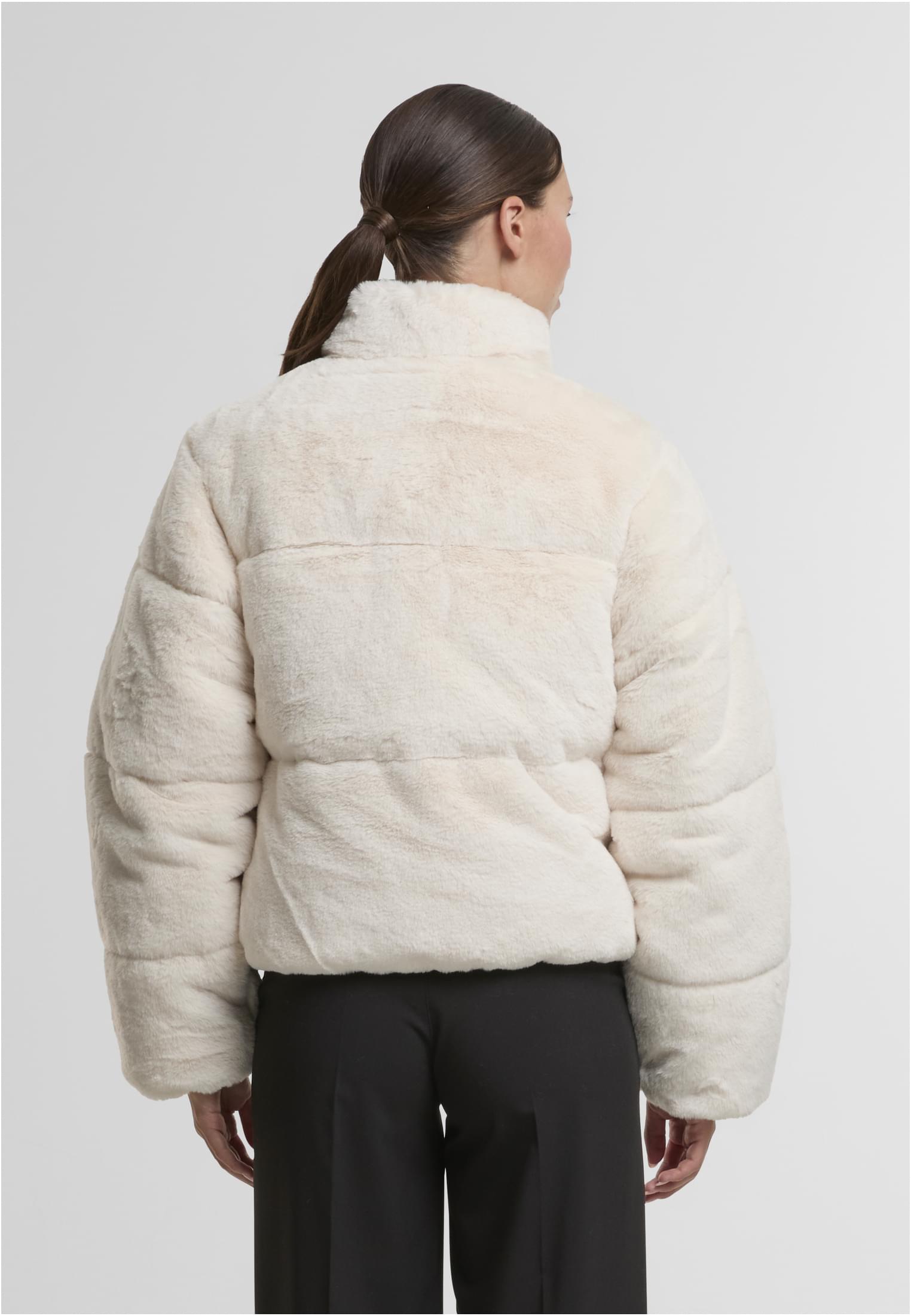 Ladies Short Faux Fur Puffer Jacket Urban Classics TB7935-02903 whitesand