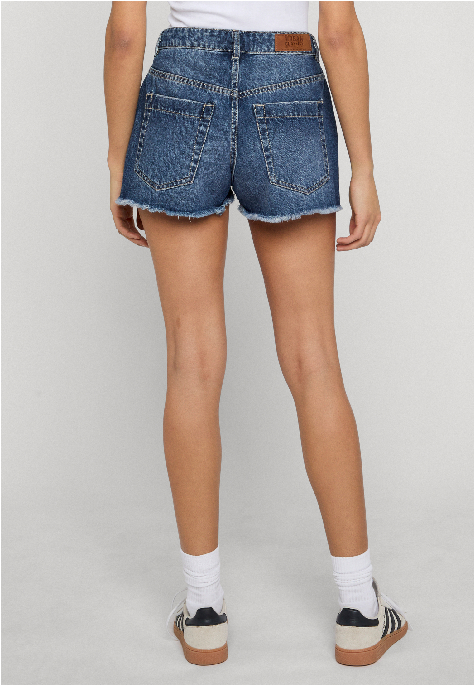 Ladies Destroyed Denim Shorts Urban Classics TB8193-19924 mid deep blue washed